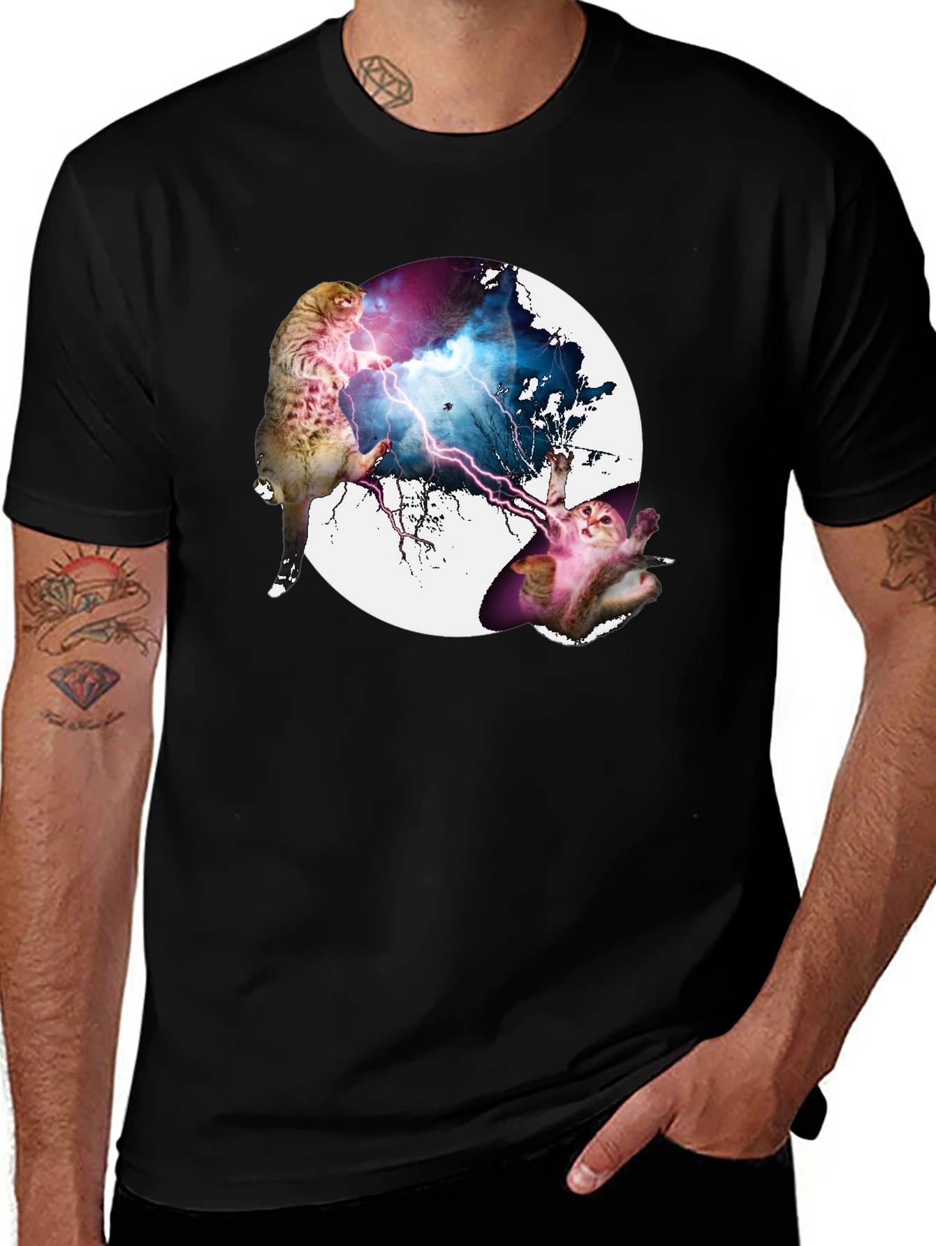 Variant 13 of Cat Lightning Battle T-Shirt - Funny Graphic Tee