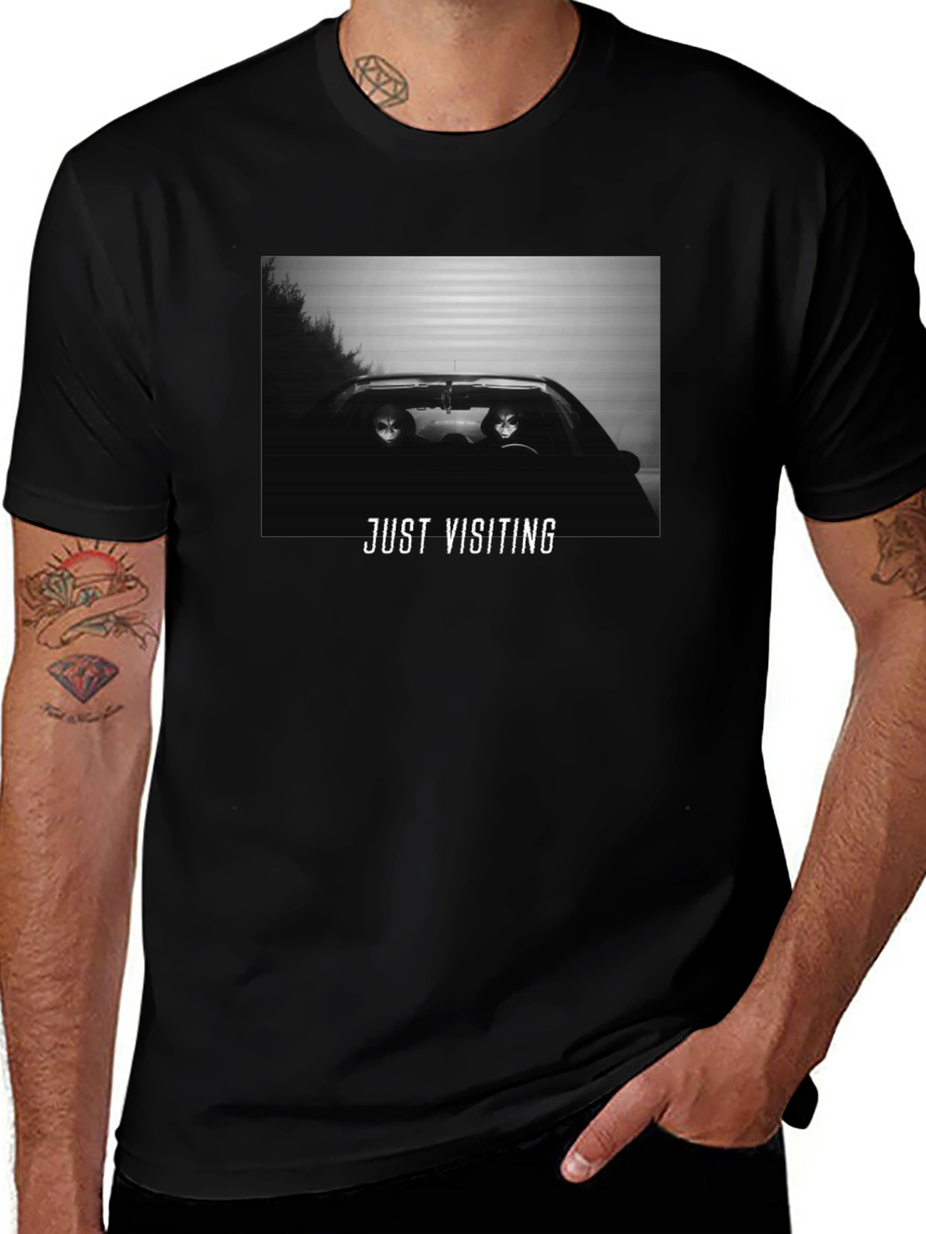 Variant 5 of Just Visiting Alien Graphic T-Shirt - Black