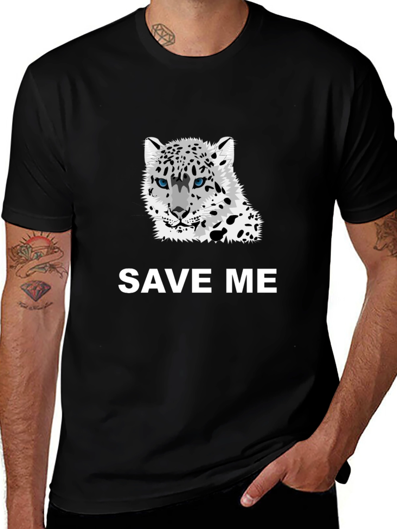 Variant 17 of Save Me Snow Leopard Graphic Tee - Black