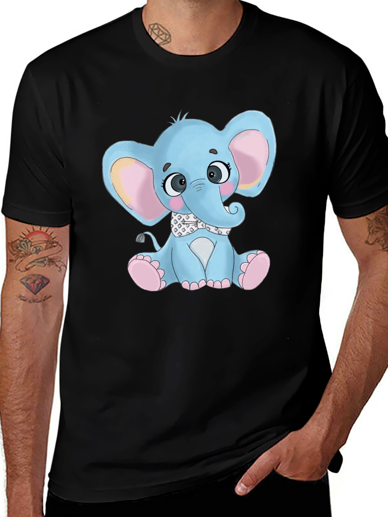 Variant 8 of Cute Elephant Graphic T-Shirt - Black