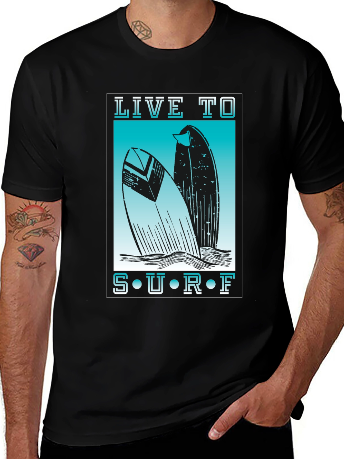 Variant 4 of Live to Surf Graphic Tee - Black Cotton T-Shirt