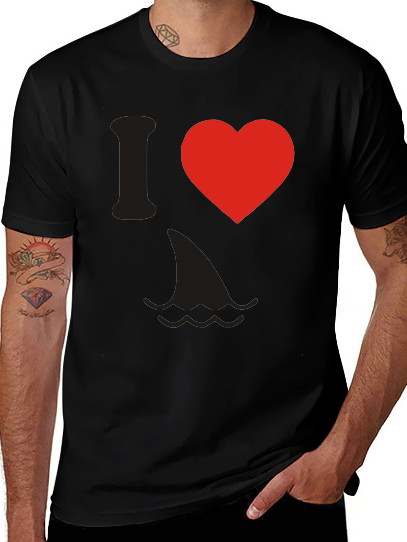 Black I Love Sharks T-Shirt - Novelty Graphic Tee main image