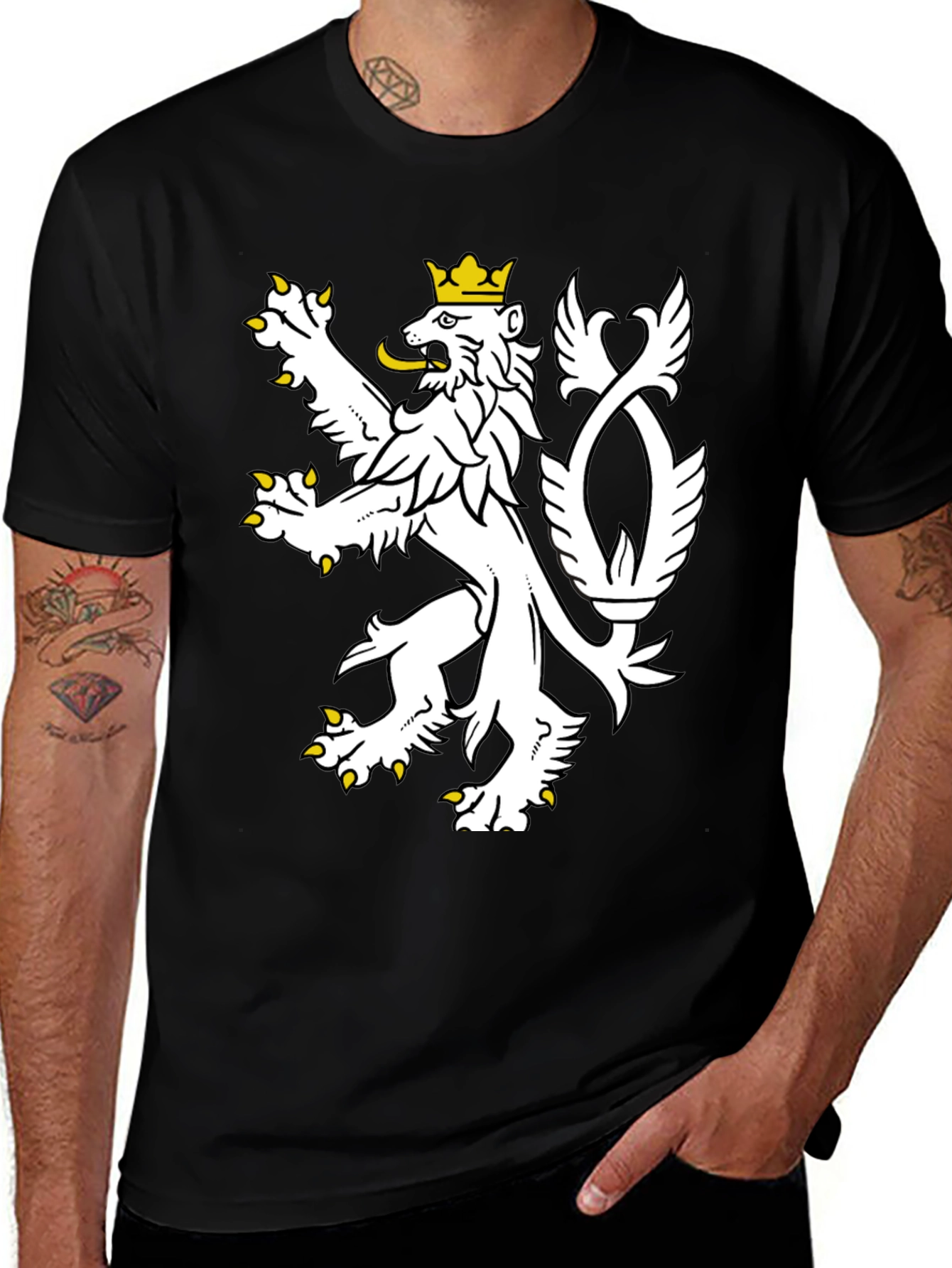 Czech Lion T-Shirt - Black, Unique Graphic Tee