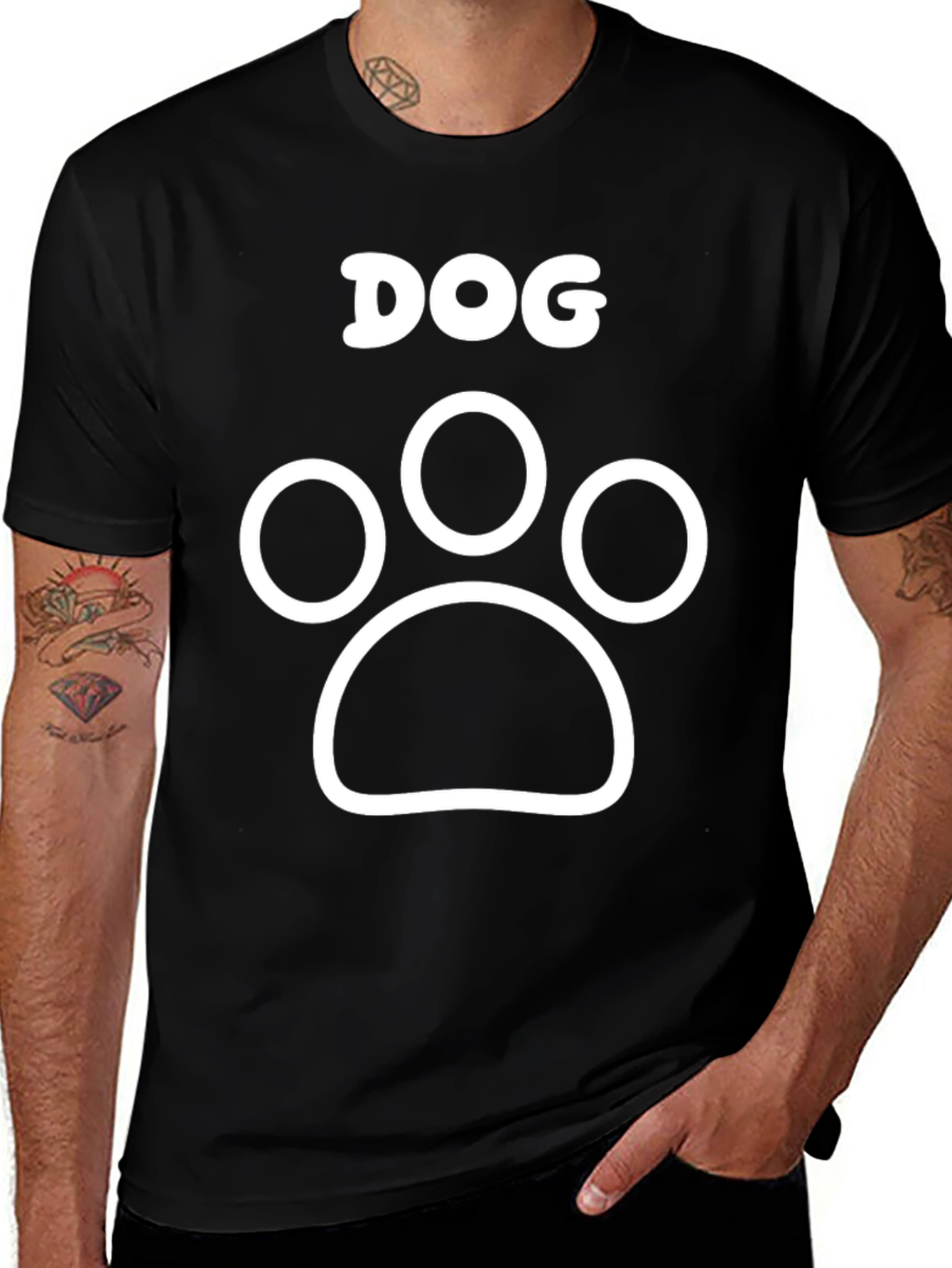 Variant 22 of Dog Paw Print Graphic Tee - Black Cotton T-Shirt