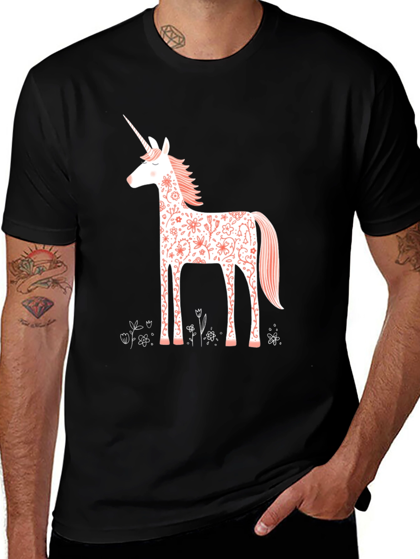 Variant 7 of Floral Unicorn Graphic Tee - Black