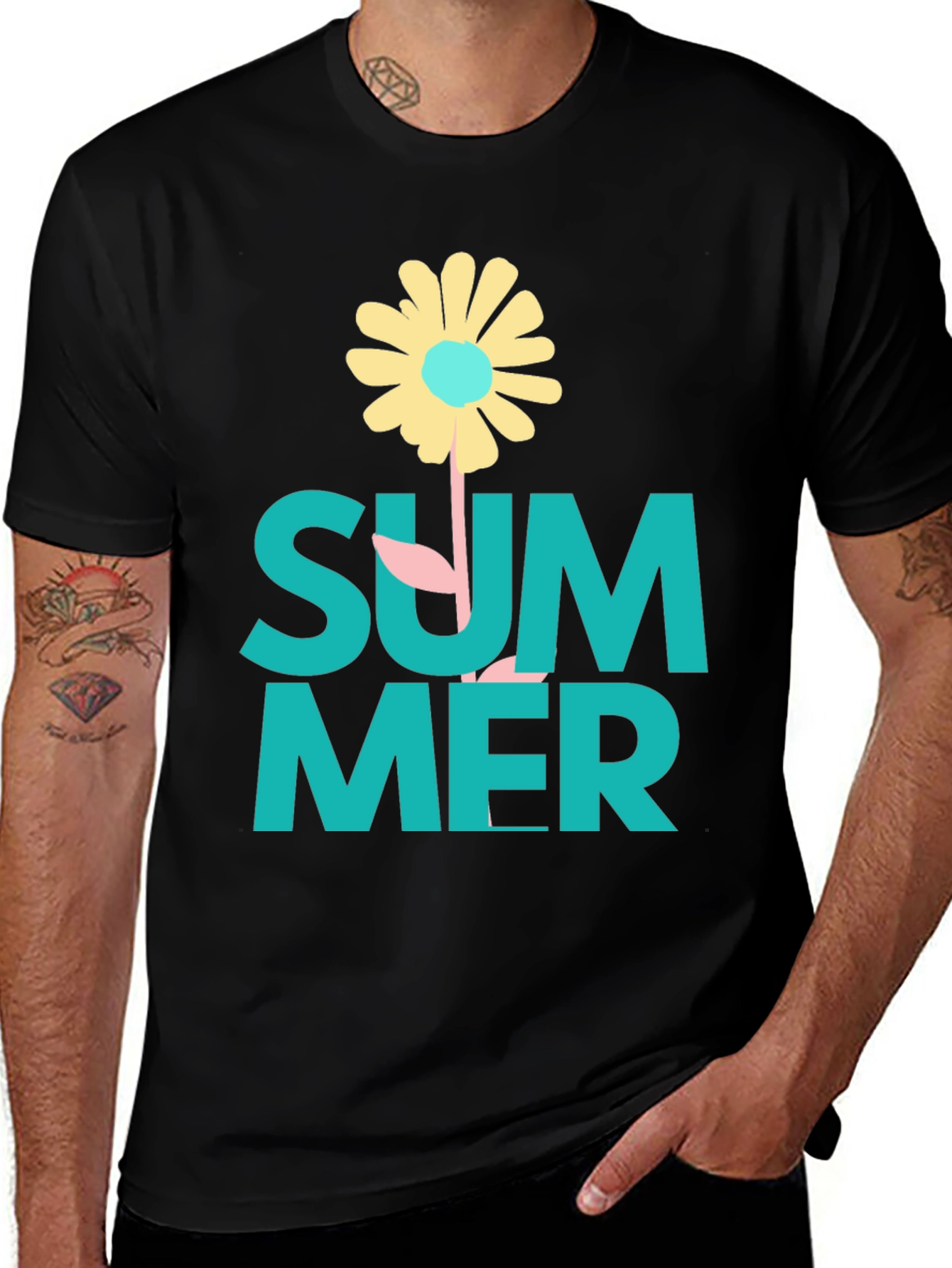 Variant 2 of Summer Flower Graphic Tee - Black Casual T-Shirt