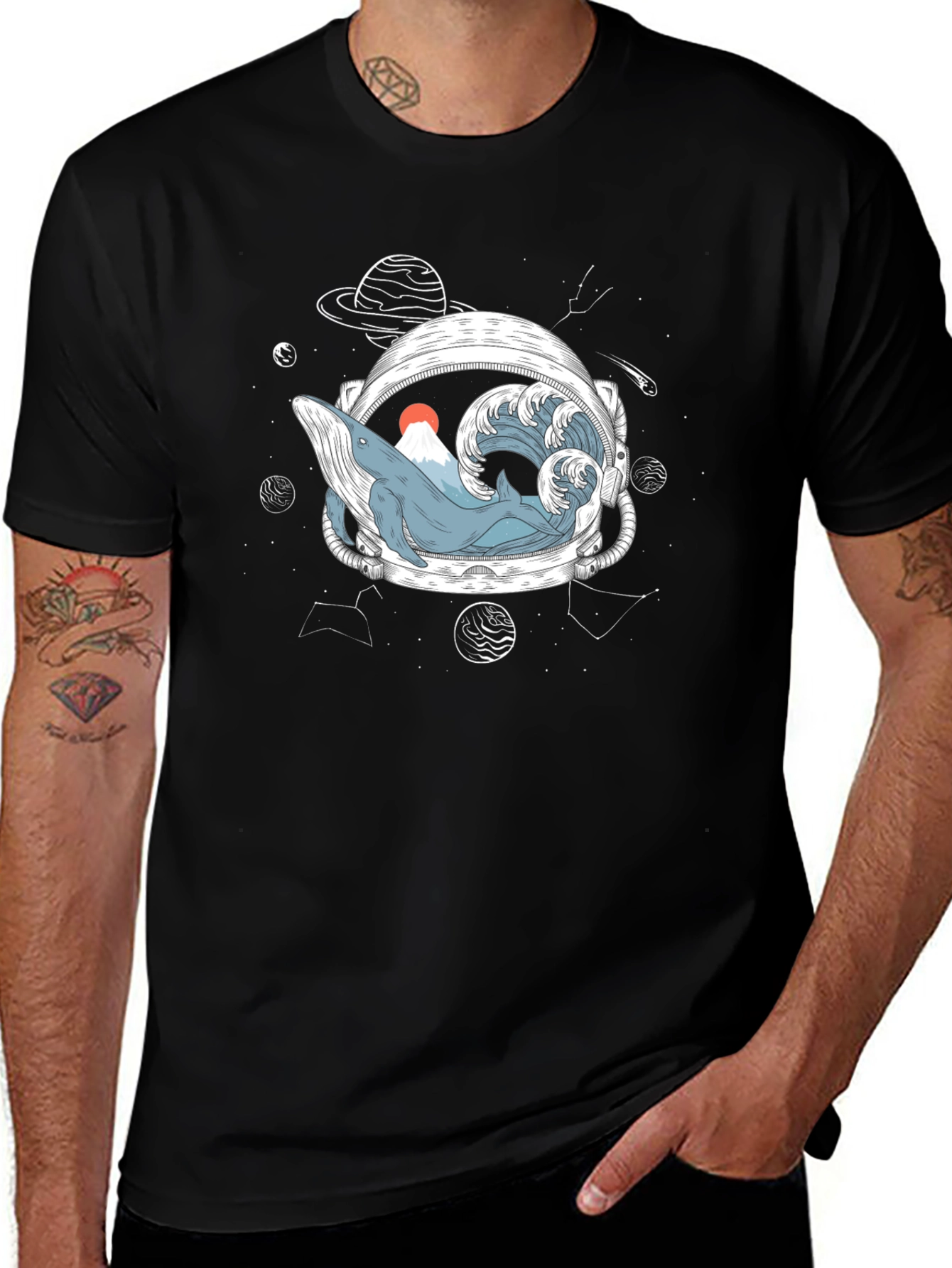 Variant 6 of Whale Astronaut Helmet Graphic Tee - Black