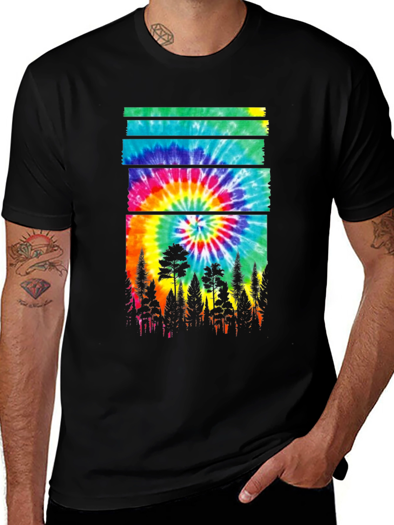 Variant 2 of Tie-Dye Forest Graphic Tee - Nature Inspired Style