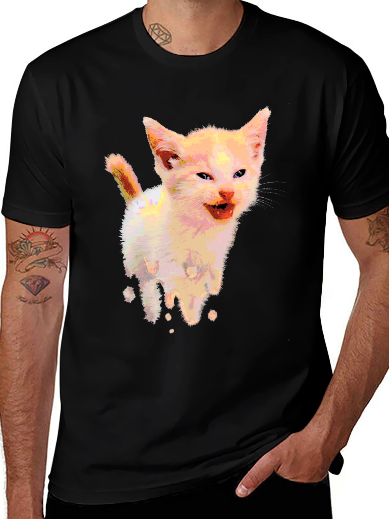 Variant 30 of Funny Kitten Graphic Black T-Shirt