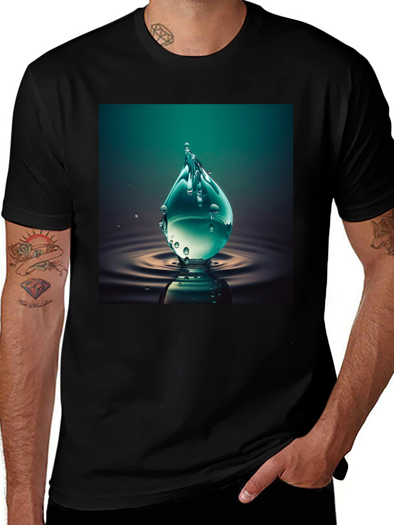 Variant 6 of Water Drop Graphic Tee - Cool Black T-Shirt