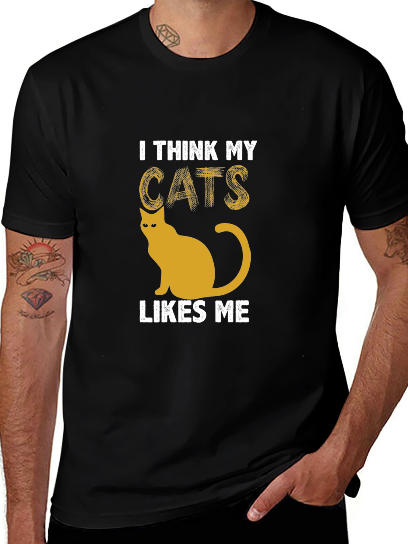 Variant 28 of I Think My Cats Likes Me Black Graphic Tee