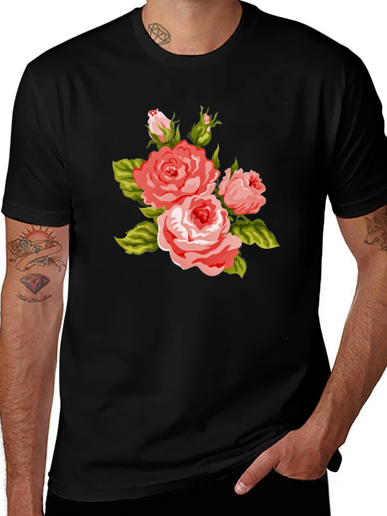 Variant 7 of Floral Rose Graphic Black T-Shirt
