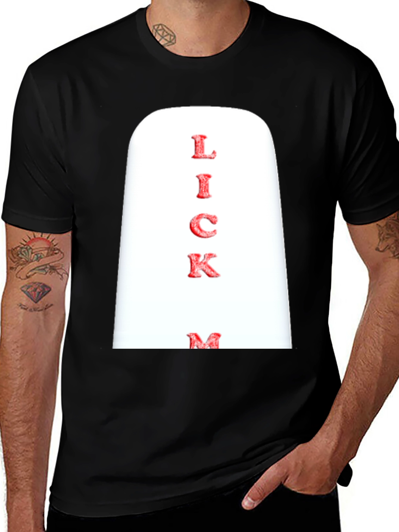 Variant 5 of Novelty "Lick Me" Graphic Print Black T-Shirt