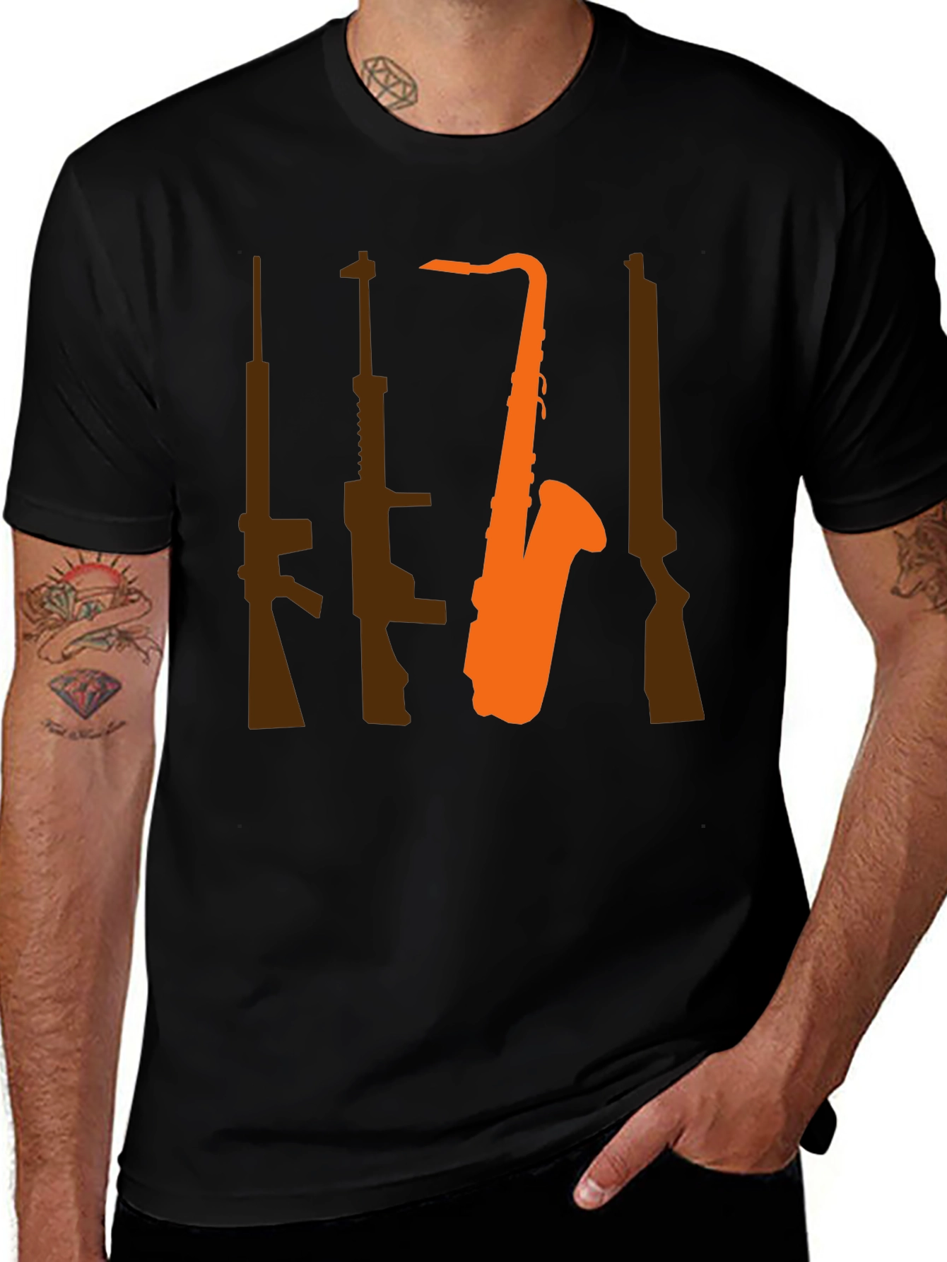 Saxophone & Guns T-Shirt - Music Lover Tee