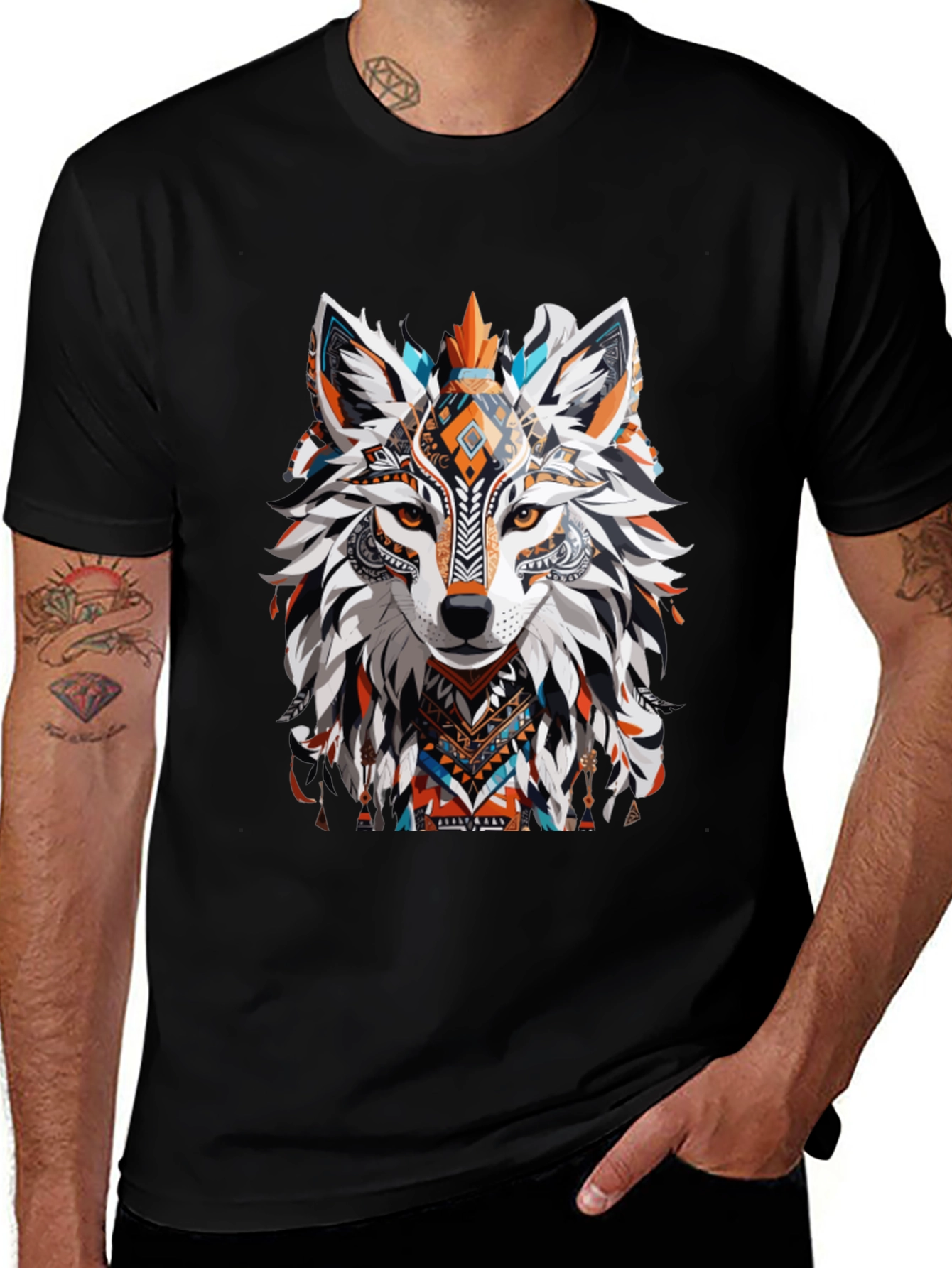 Variant 18 of Aztec Wolf Graphic Tee - Black
