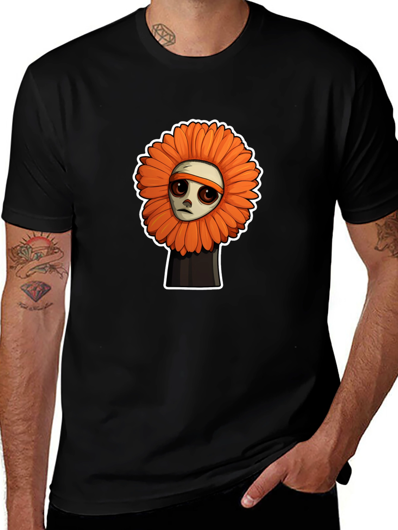 Variant 23 of Sad Flower Cartoon Graphic T-Shirt - Unisex Black Tee