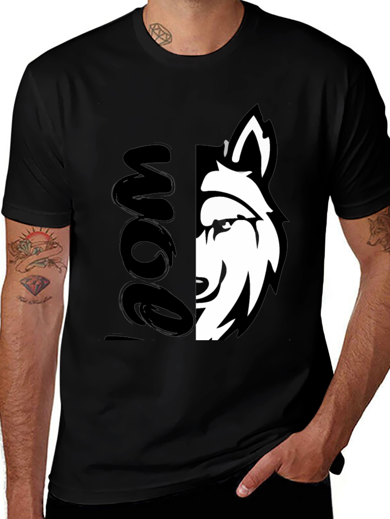 Variant 3 of Wolf Graphic Print Black Tee - Modern Style
