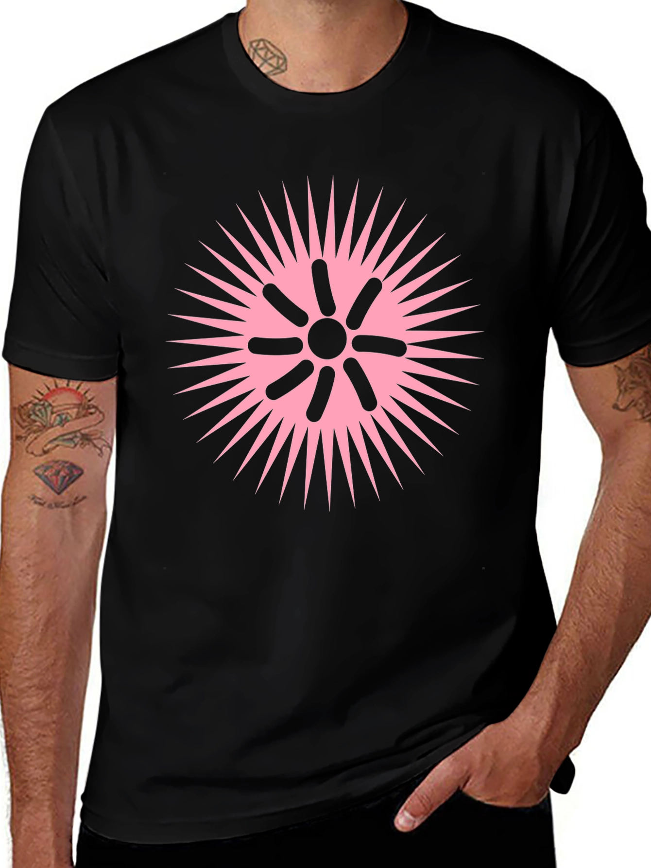 Variant 19 of Graphic Tee - Pink Starburst Design Black T-Shirt