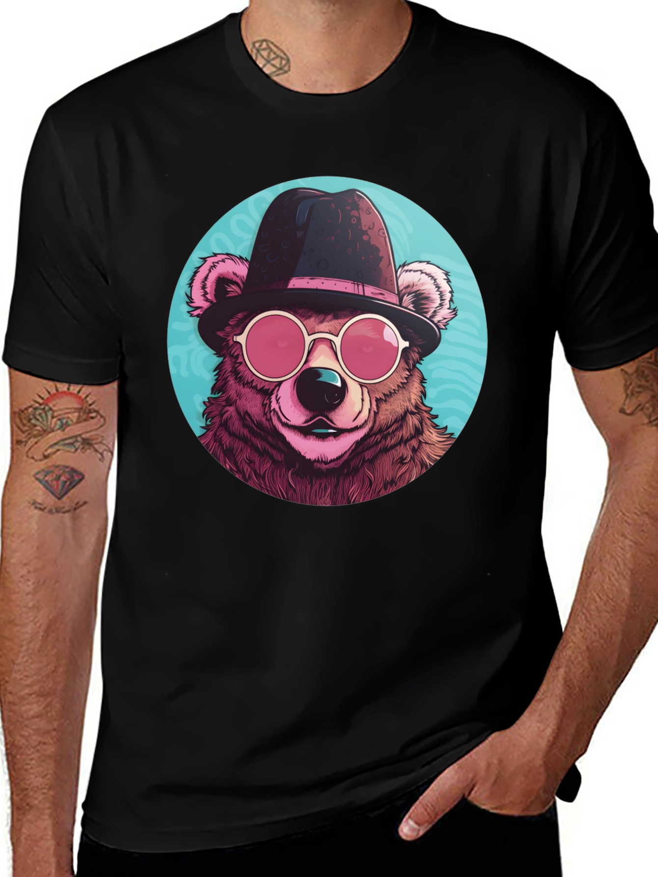 Black Cool Bear Graphic Tee - Stylish Animal Print T-Shirt main image