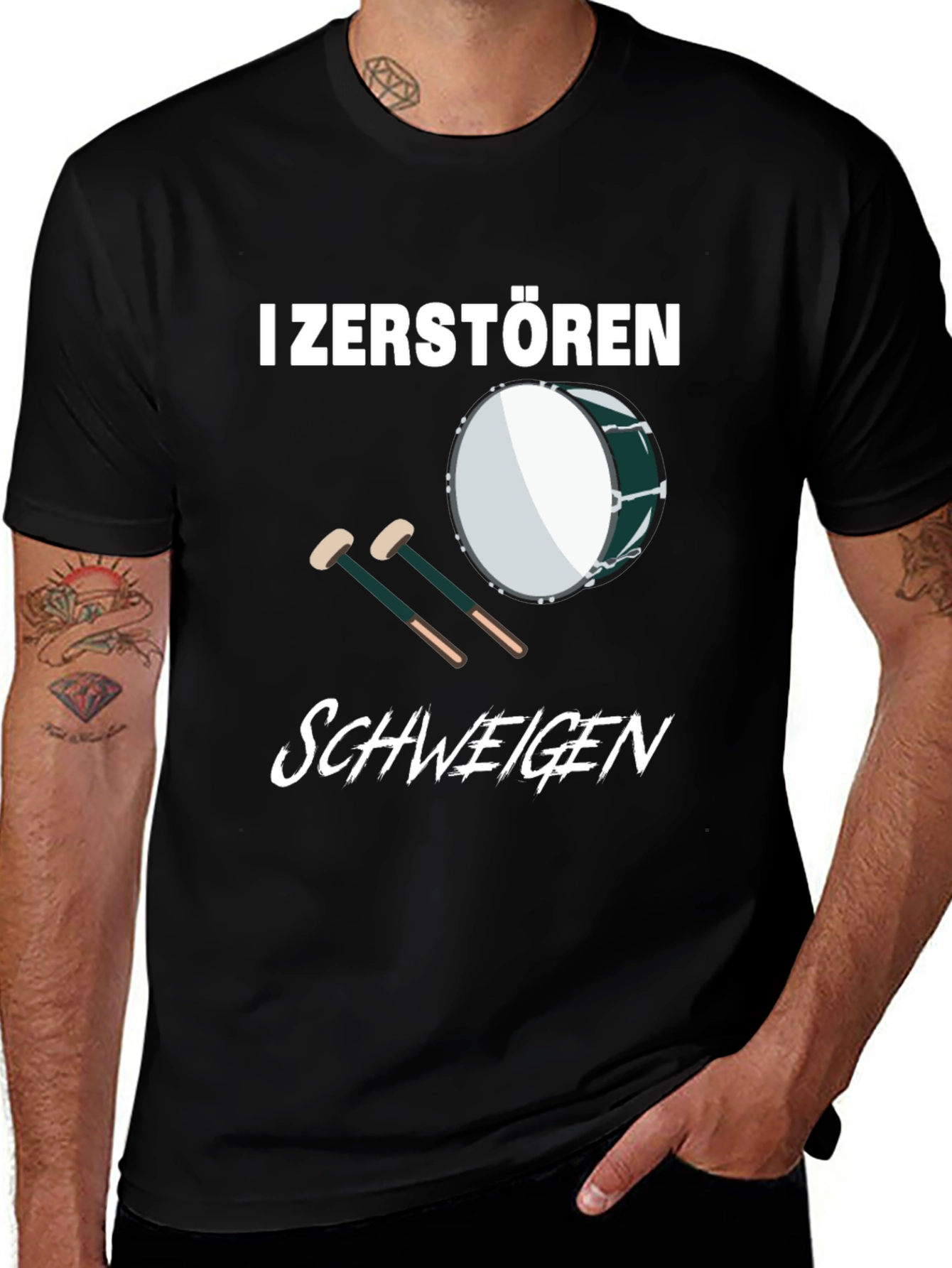 Variant 4 of I Zerstören Schweigen Black T-Shirt Drum Design