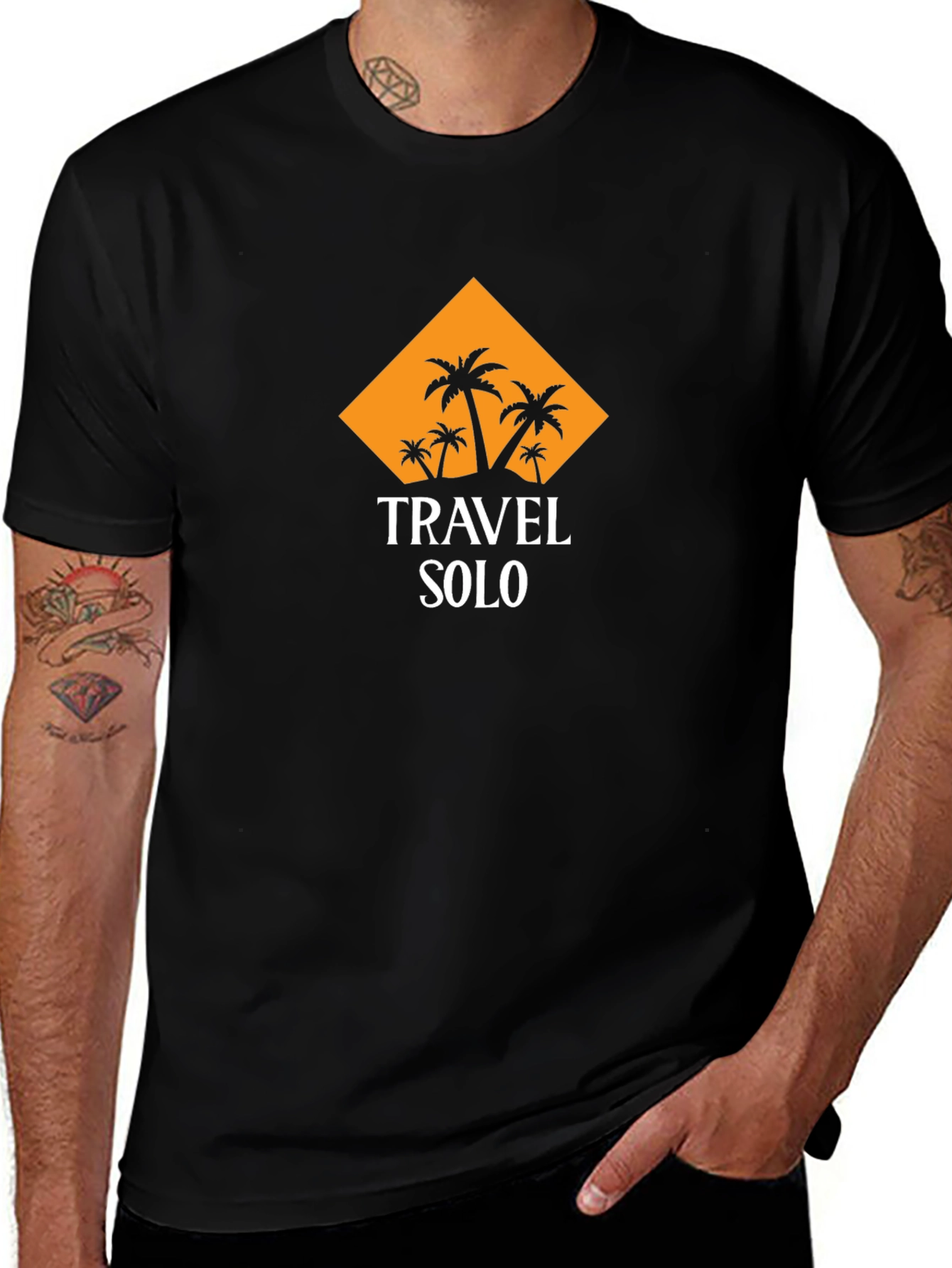 Travel Solo T-Shirt - Black Palm Tree Graphic Tee