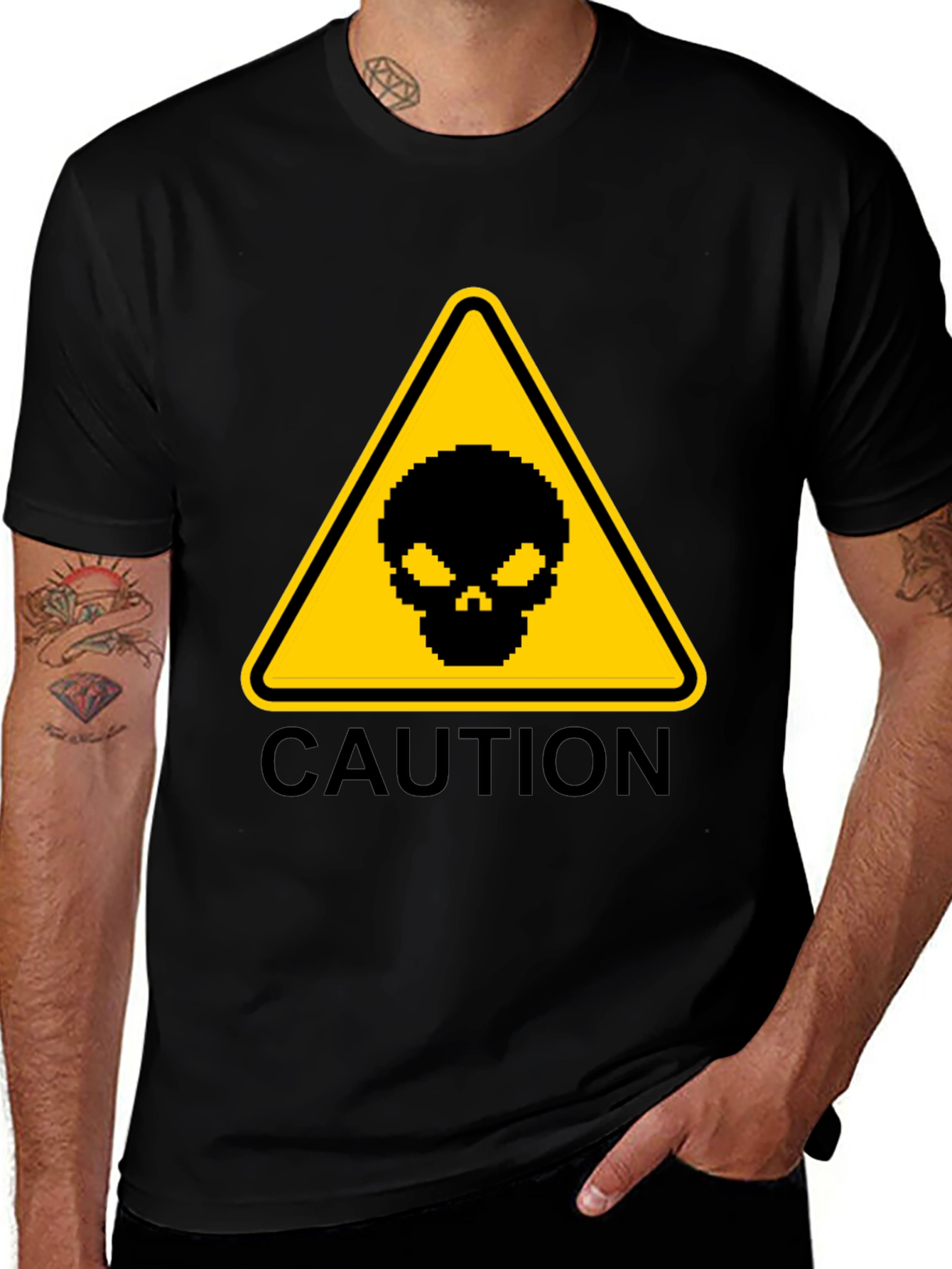 Variant 17 of Caution Alien Head Graphic Black T-Shirt