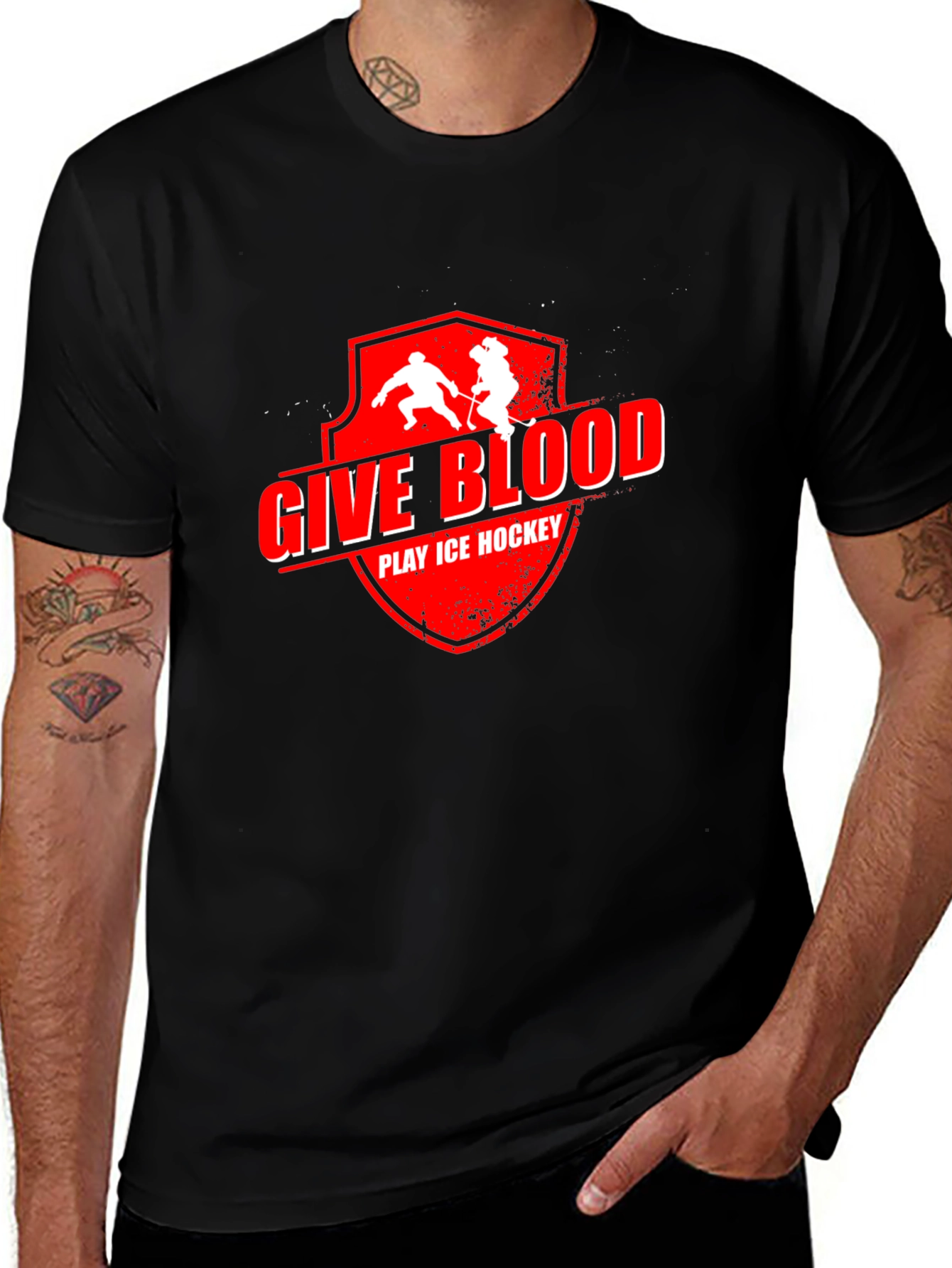 Variant 17 of Give Blood Play Ice Hockey Black T-Shirt