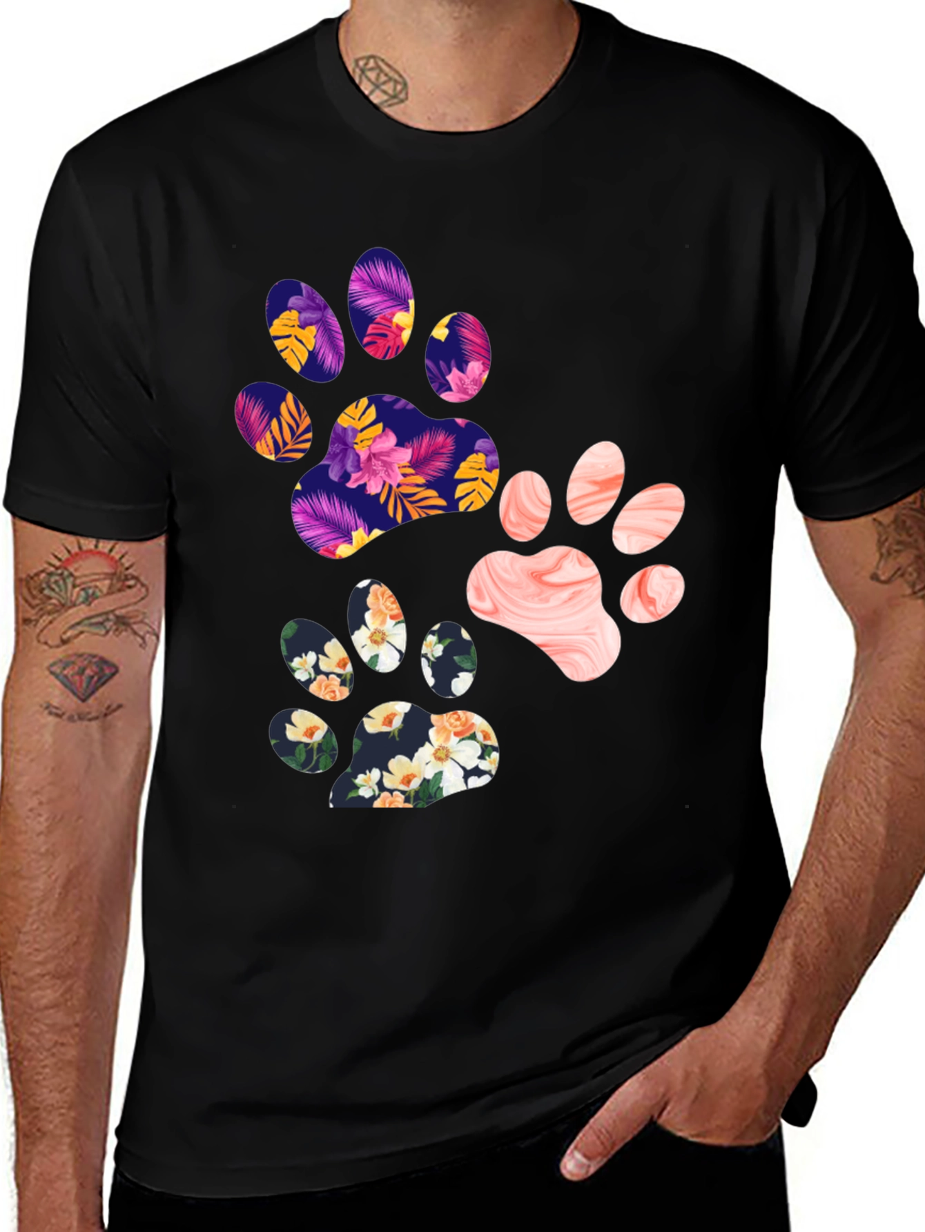 Variant 5 of Floral Paw Print Graphic Tee - Unisex