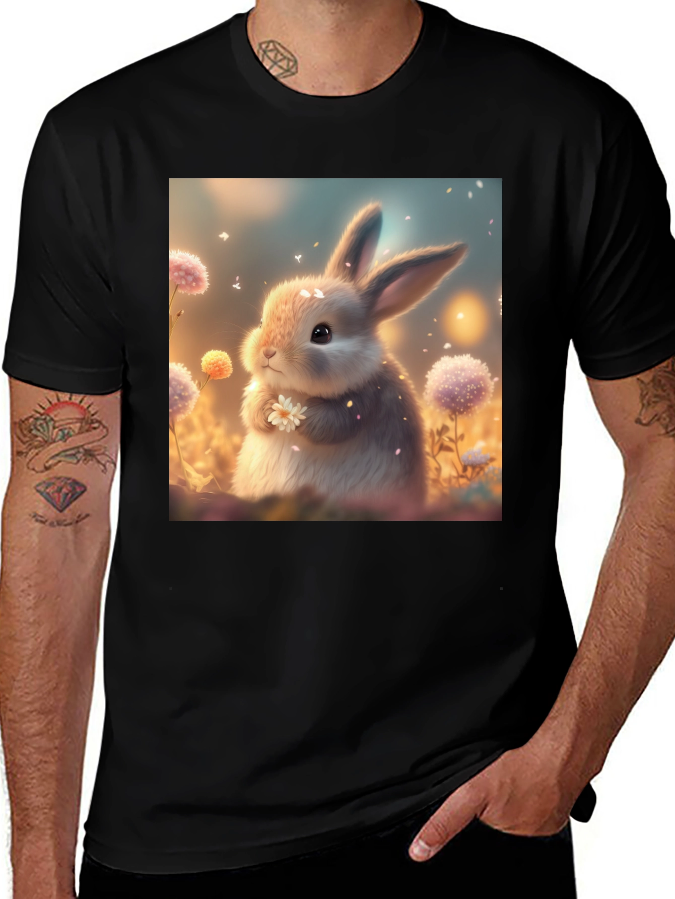 Variant 23 of Cute Bunny Graphic Black T-Shirt