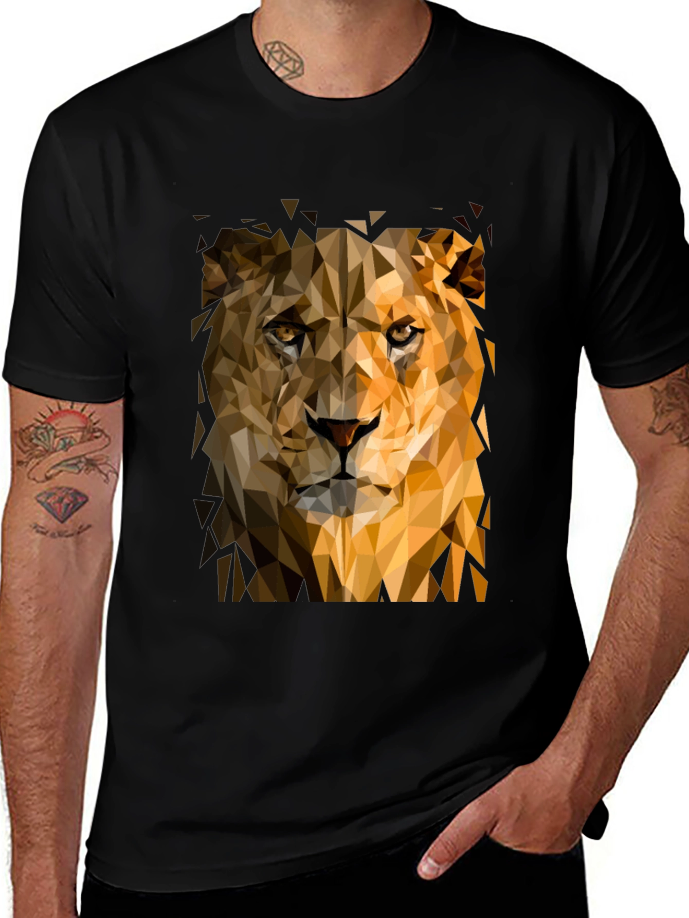 Variant 15 of Geometric Lion Graphic Black T-Shirt