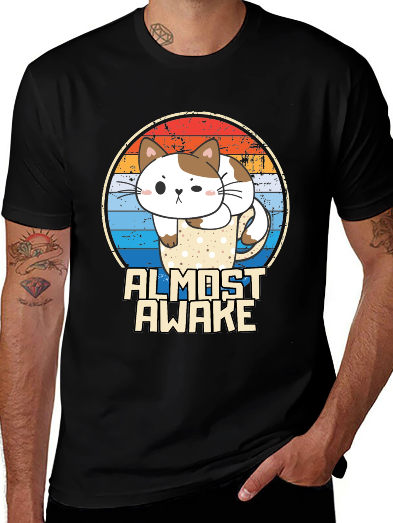 Variant 3 of Almost Awake Cat in Mug Graphic Tee - Comfort & Style