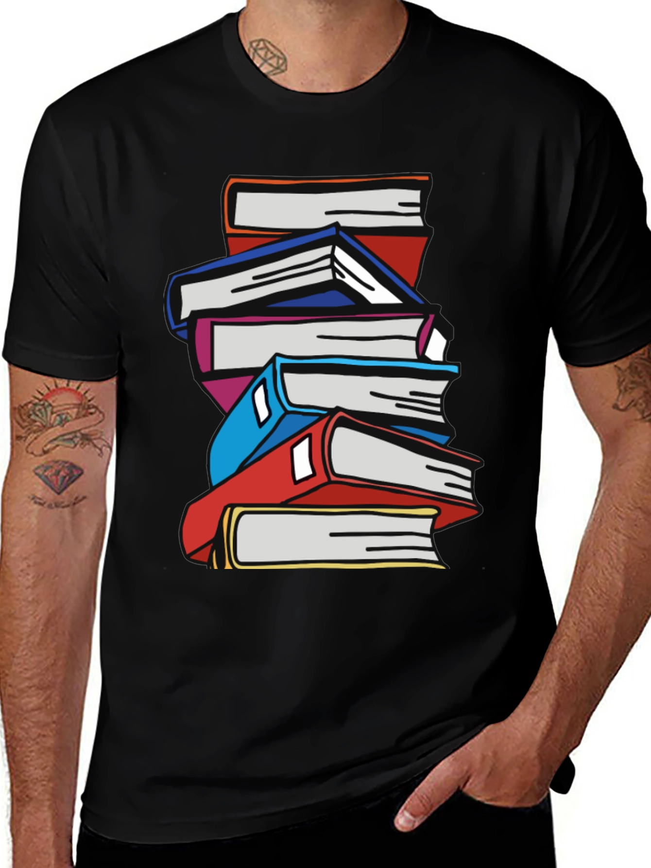 Variant 22 of Stacked Books Graphic T-Shirt - Black