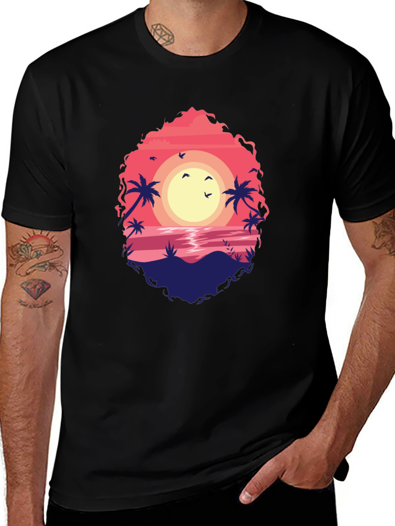 Variant 17 of Sunset Beach Graphic Tee - Soft Black T-Shirt