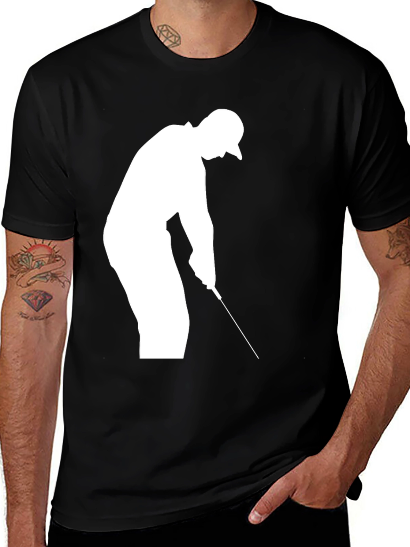 Variant 25 of Golf Silhouette T-Shirt - Black Cotton Tee