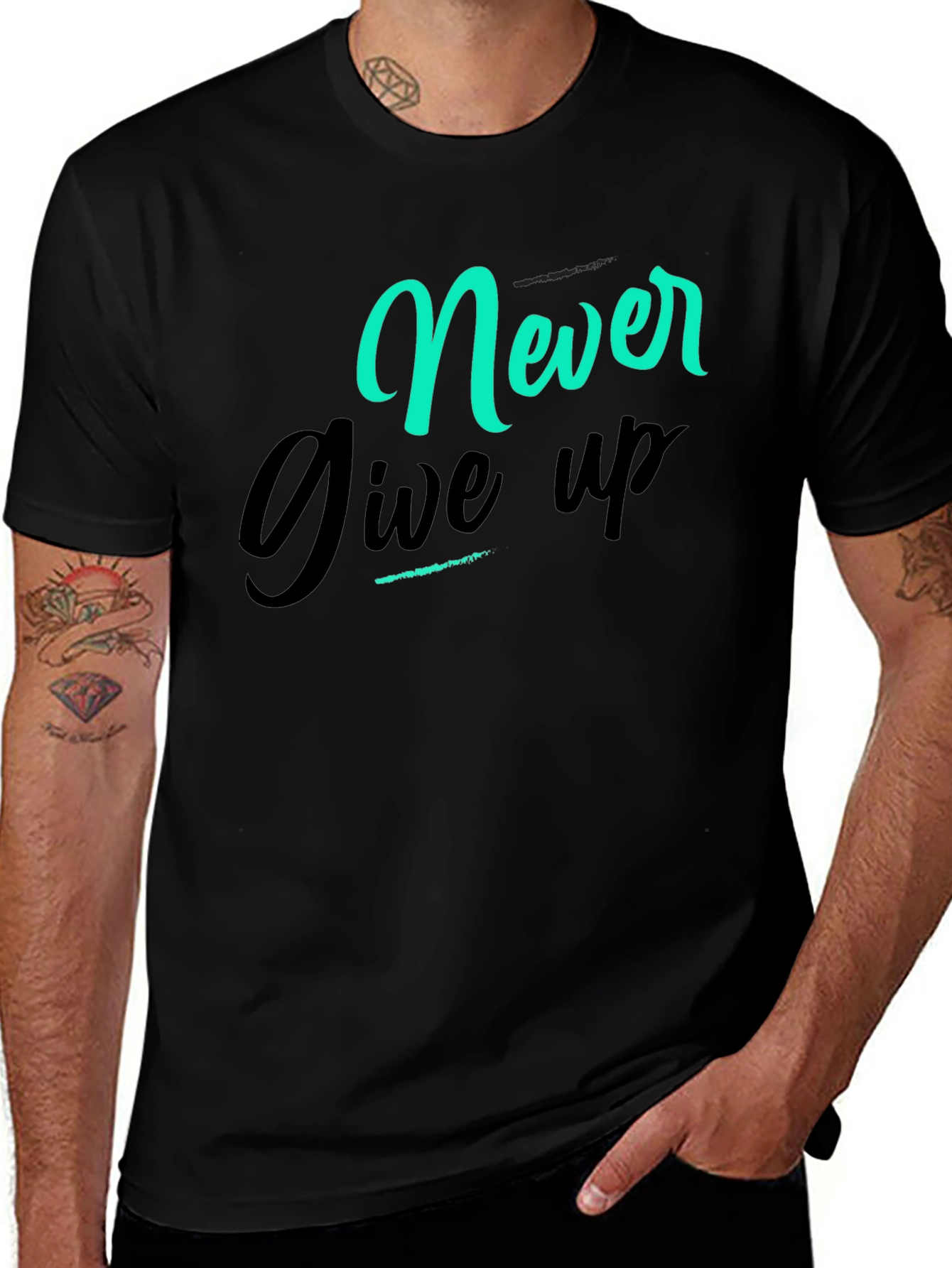 Variant 6 of Never Give Up Graphic Tee - Black