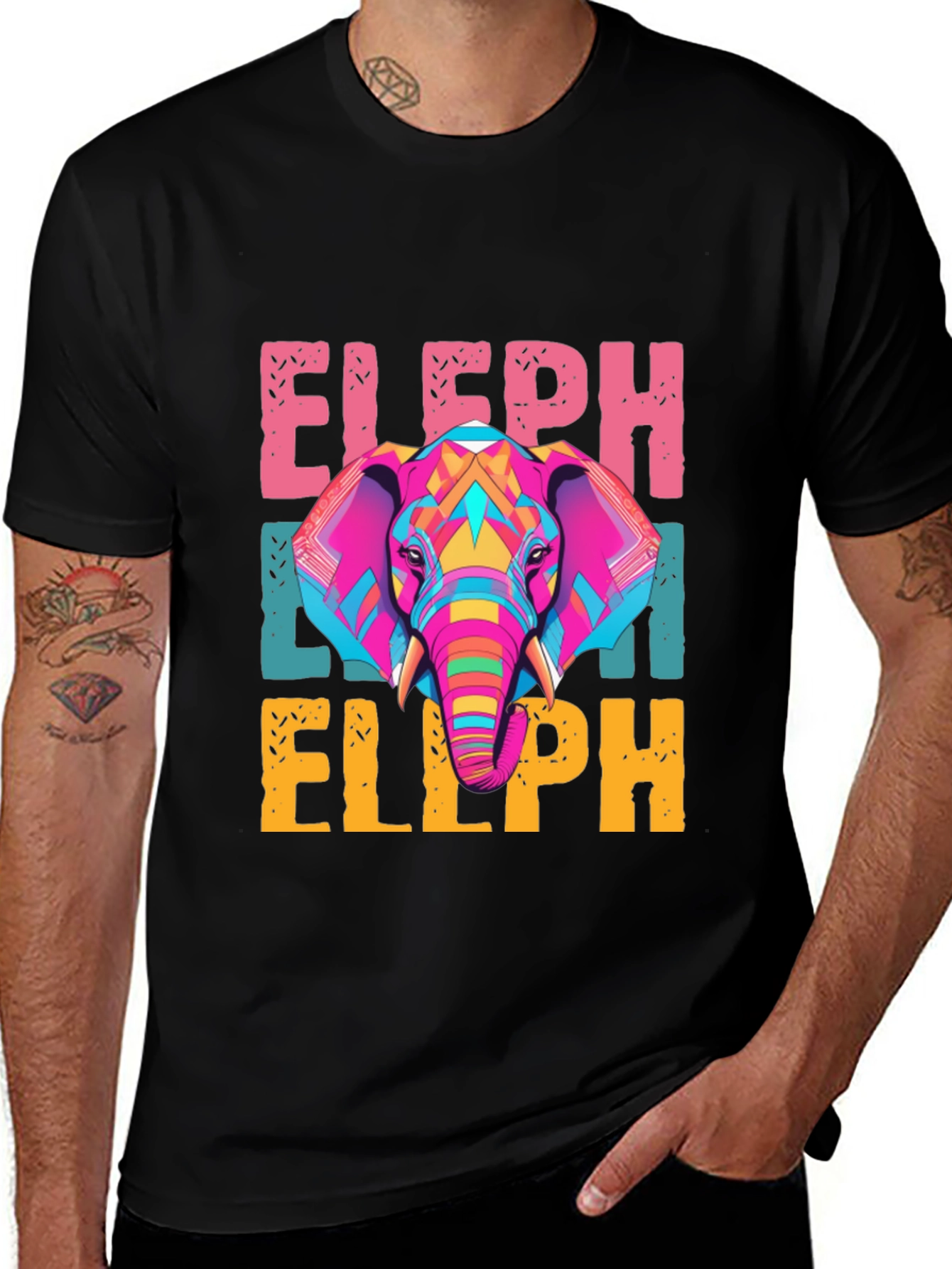 Variant 12 of Colorful Geometric Elephant Graphic Tee