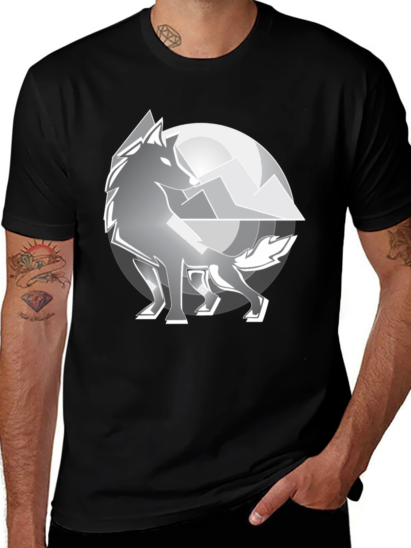 Black Wolf Moon Graphic T-Shirt - Cool Men's Black Tee main image