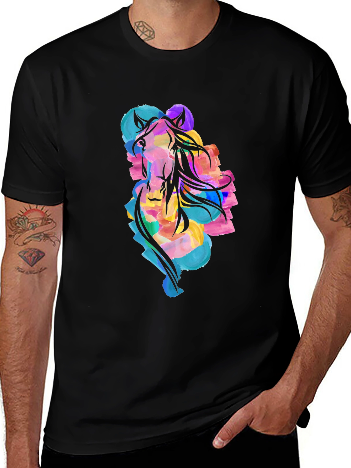 Variant 2 of Watercolor Horse Graphic Black Tee