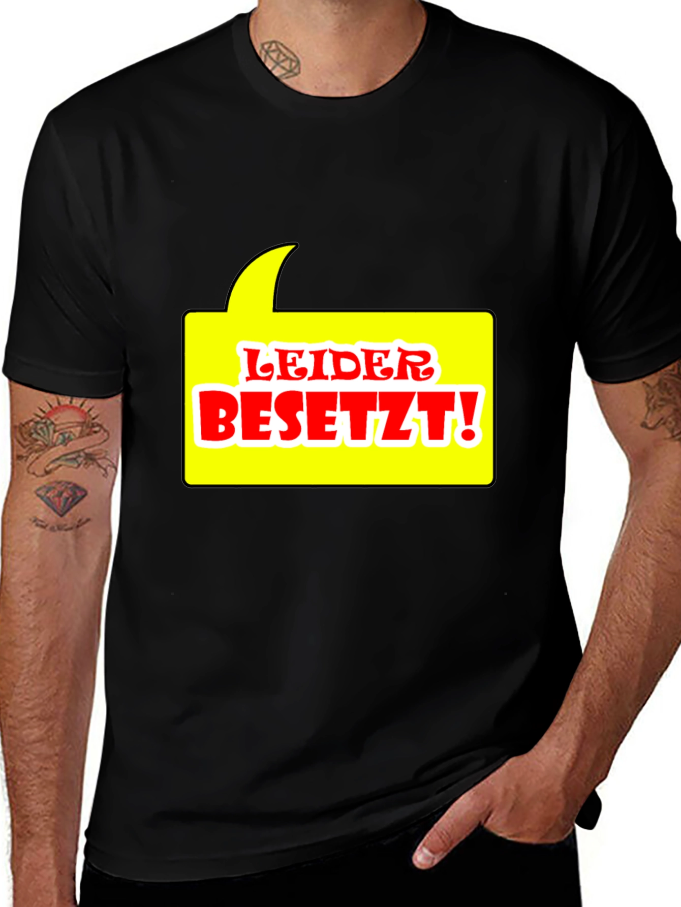 Variant 24 of Leider Besetzt! Humor Graphic Tee - Black Cotton T-Shirt