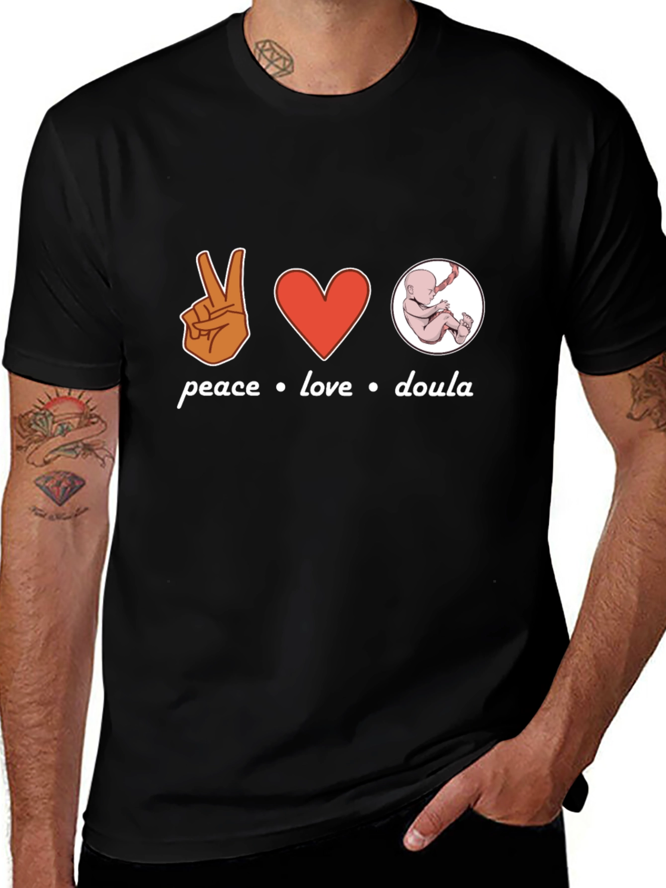 Variant 26 of Peace Love Doula Black T-Shirt
