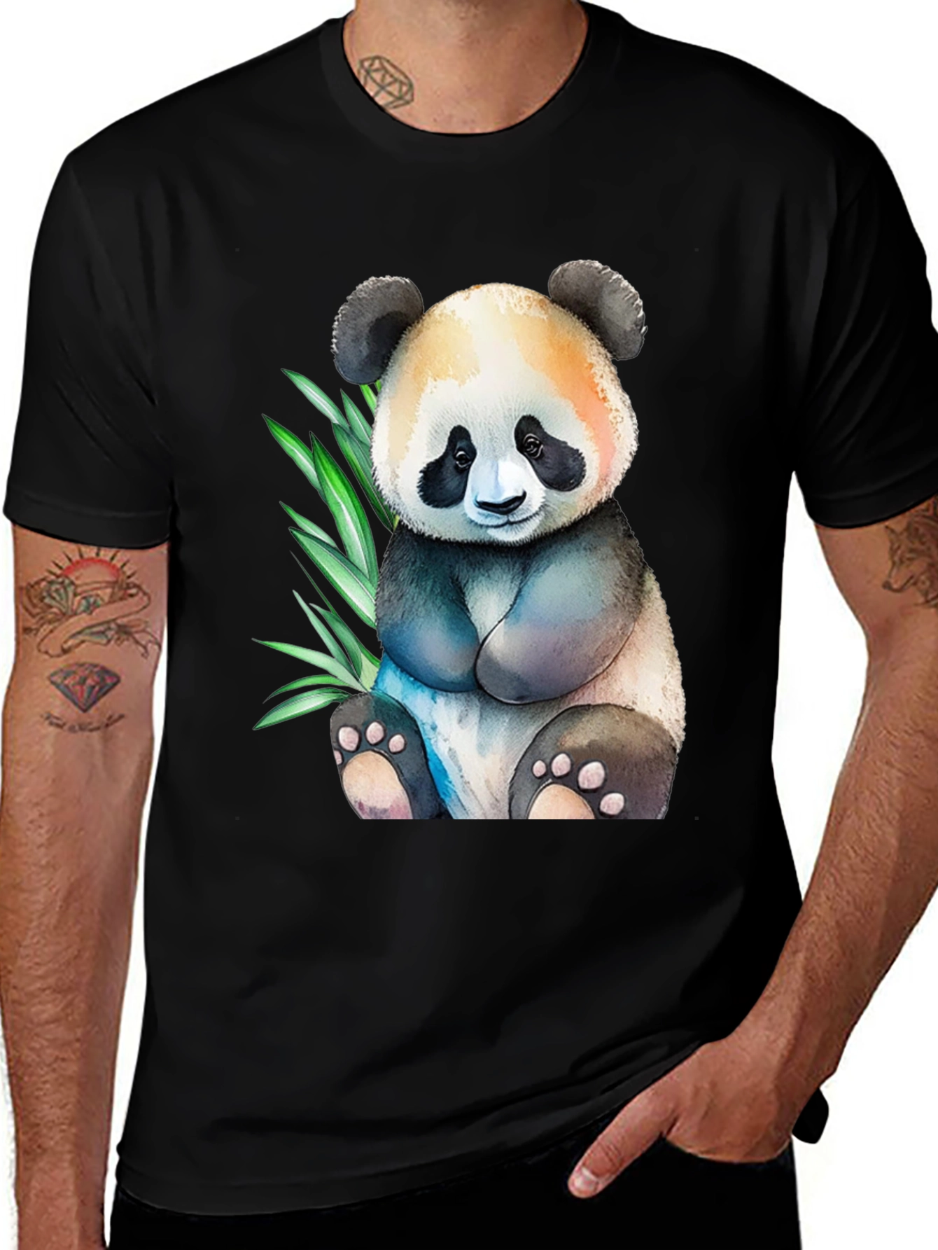 Variant 18 of Cute Panda Graphic Tee - Black Cotton Comfort
