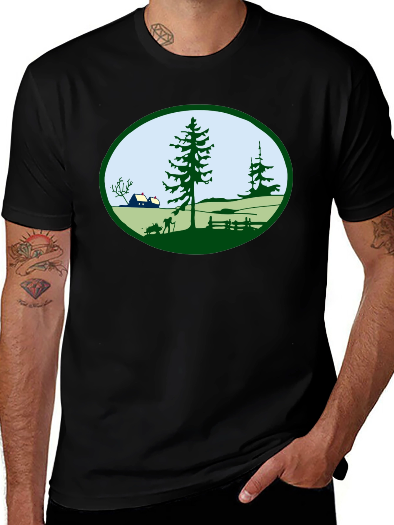 Nature Scene Black T-Shirt
