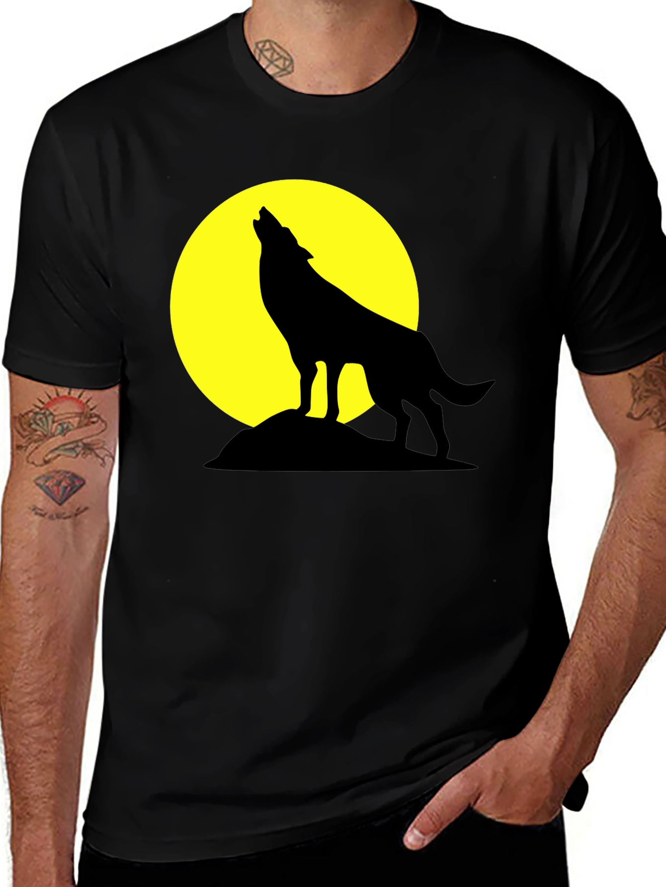 Variant 21 of Wolf Moon Graphic Tee - Black Cotton T-Shirt