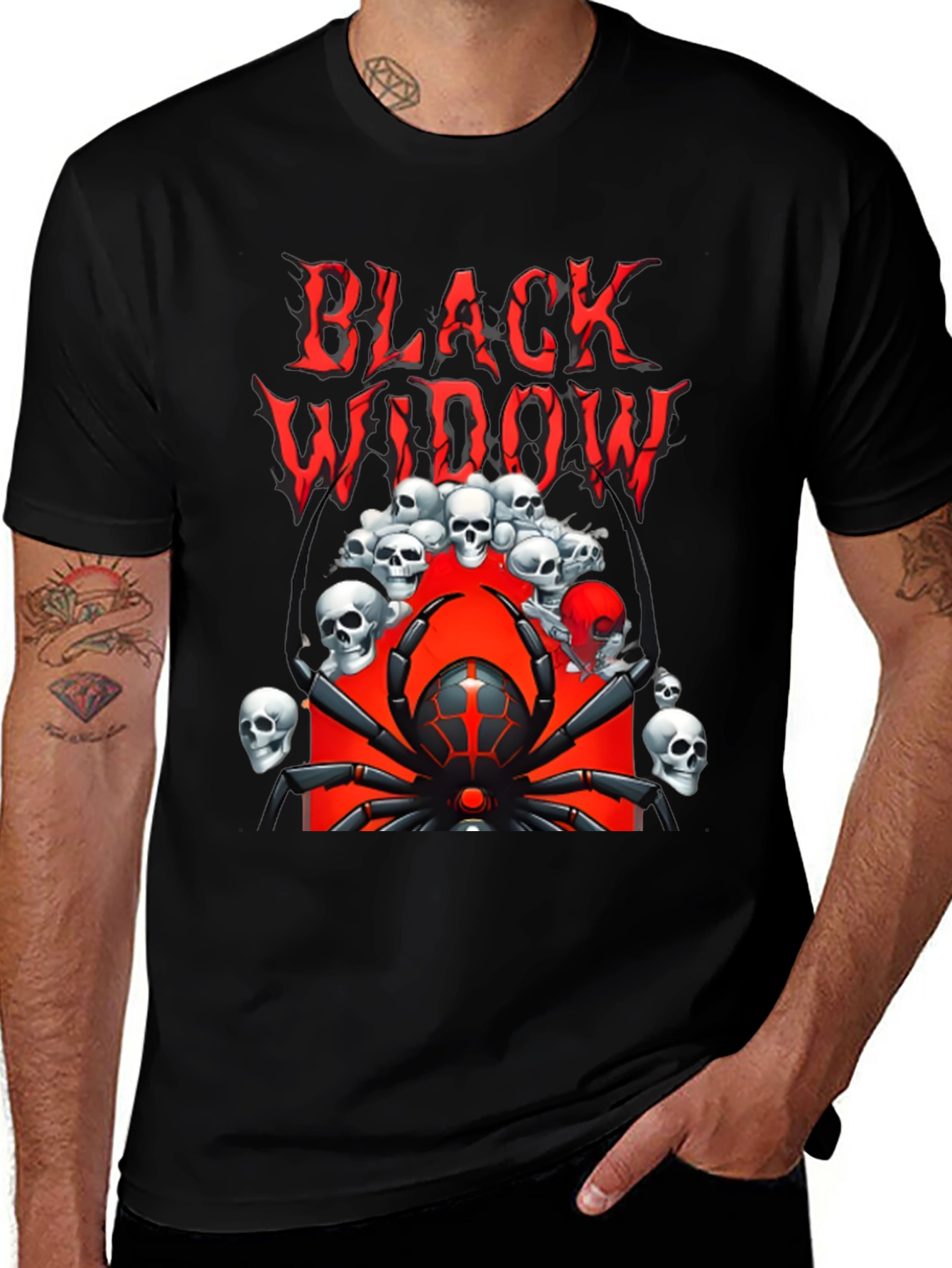 Black Widow Spider Graphic Tee - Skull Design
