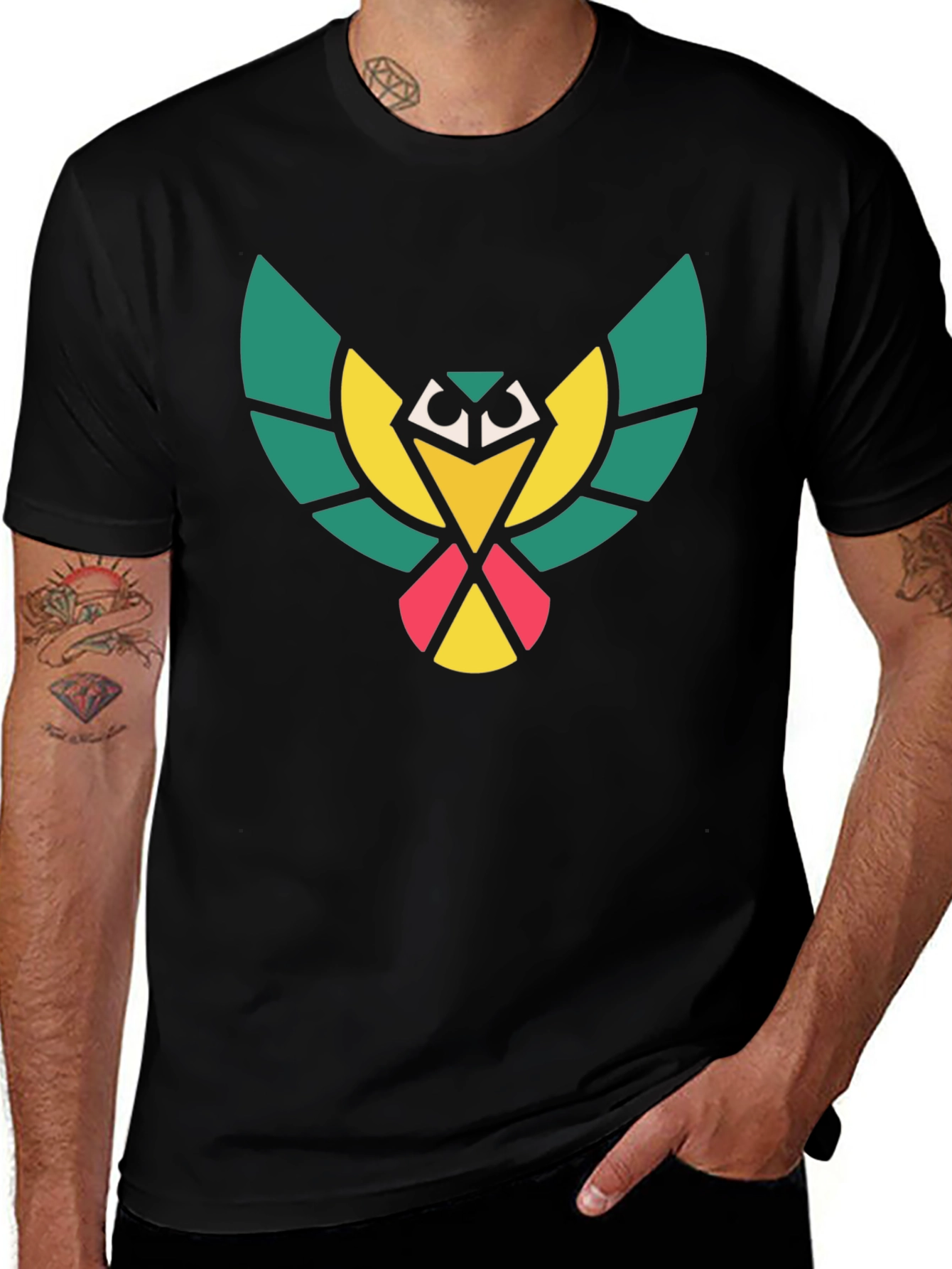 Variant 5 of Geometric Owl Graphic Black T-Shirt