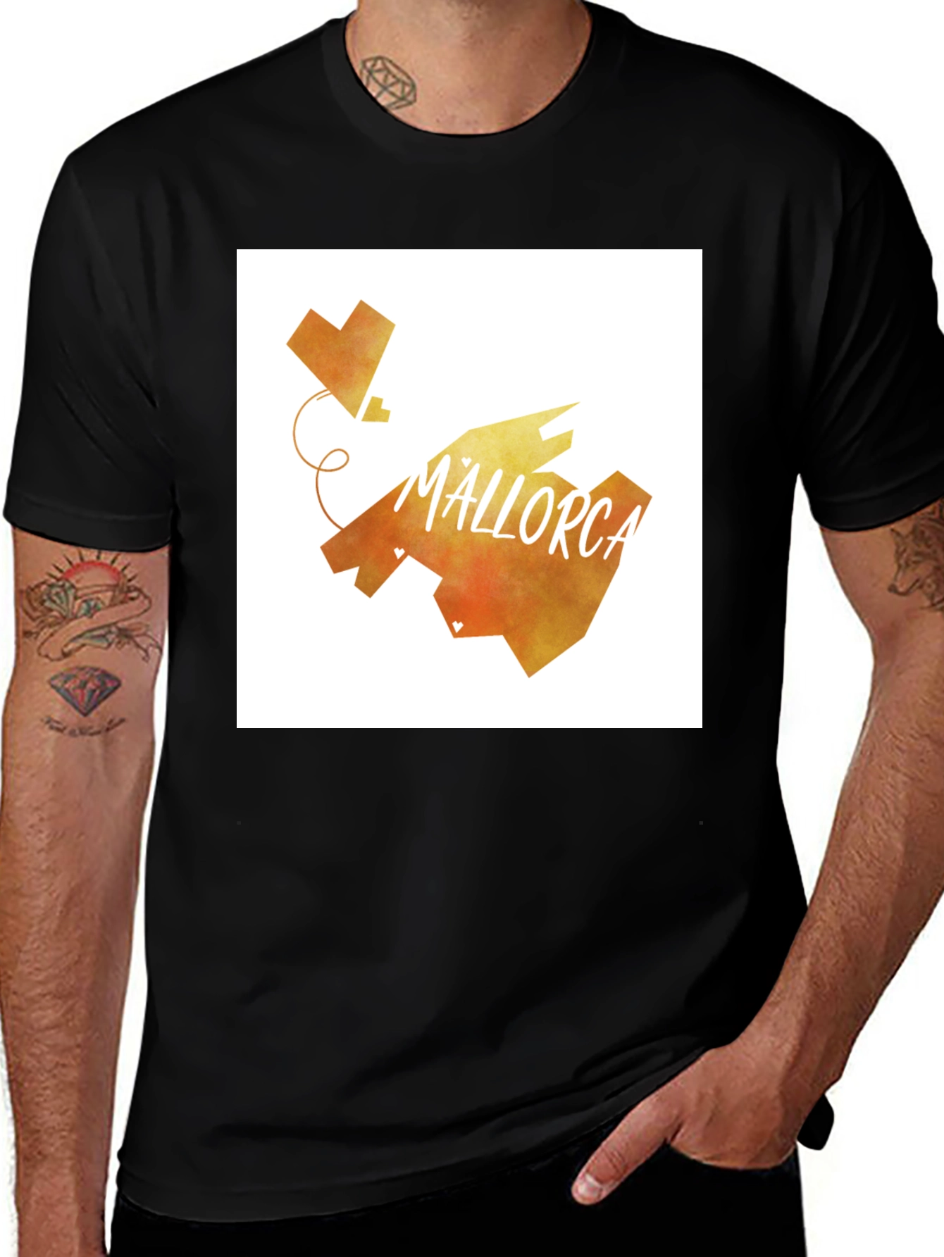 Mallorca Map Heart Graphic T-Shirt - Black