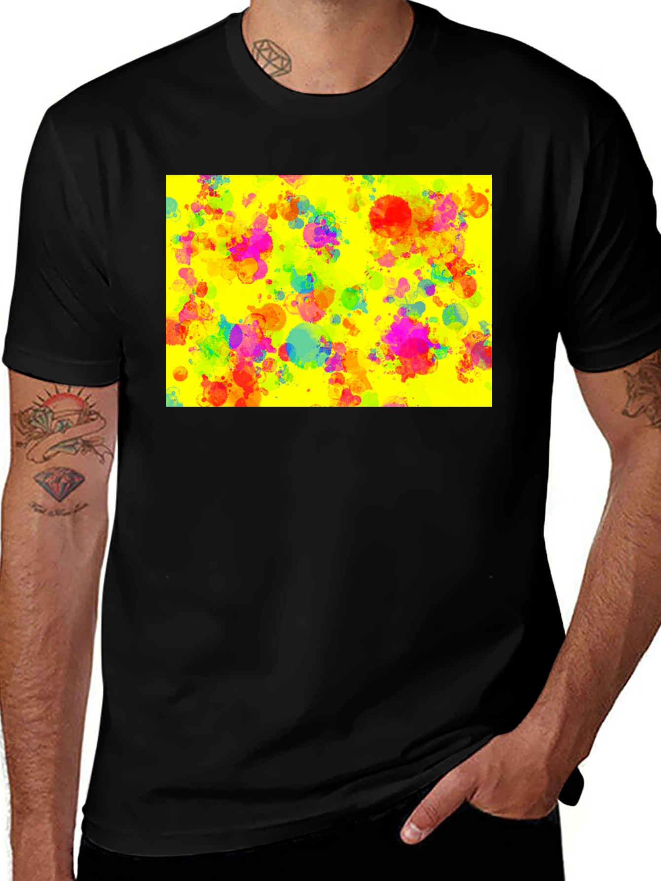 Variant 30 of Vibrant Splatter Print Black T-Shirt