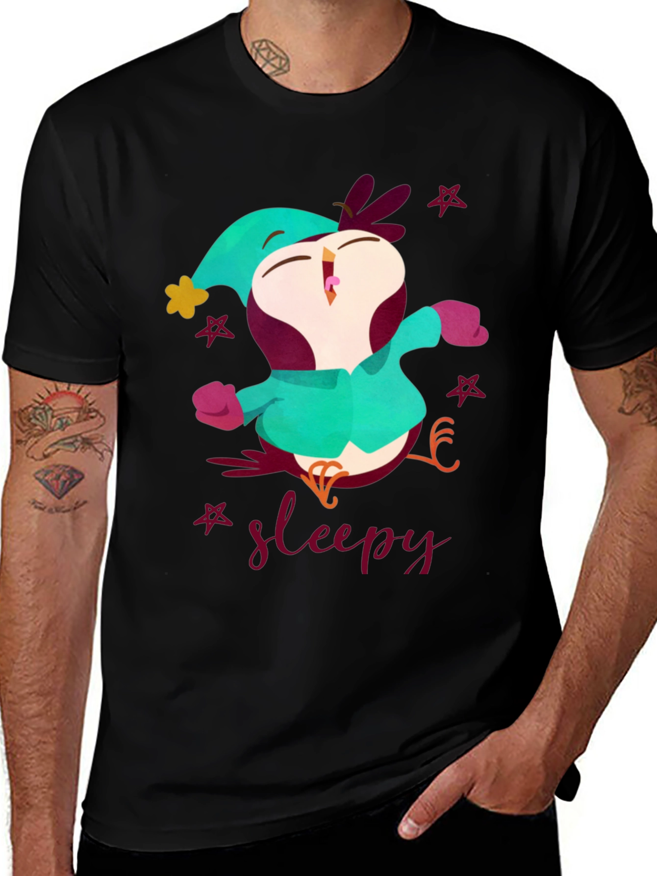 Variant 30 of Sleepy Owl Graphic T-Shirt - Fun Cartoon Tee