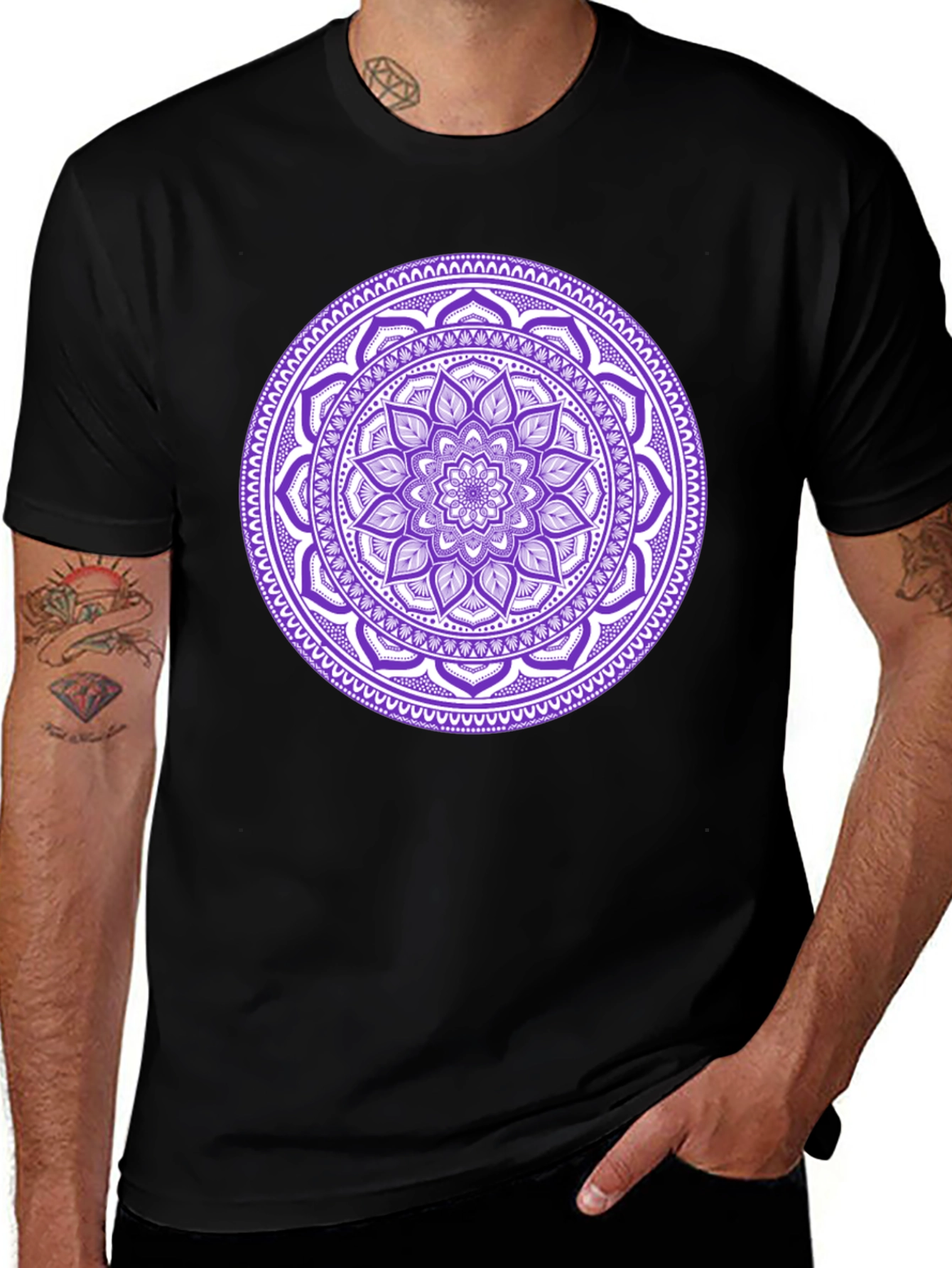 Variant 6 of Black Tee with Purple Mandala Design