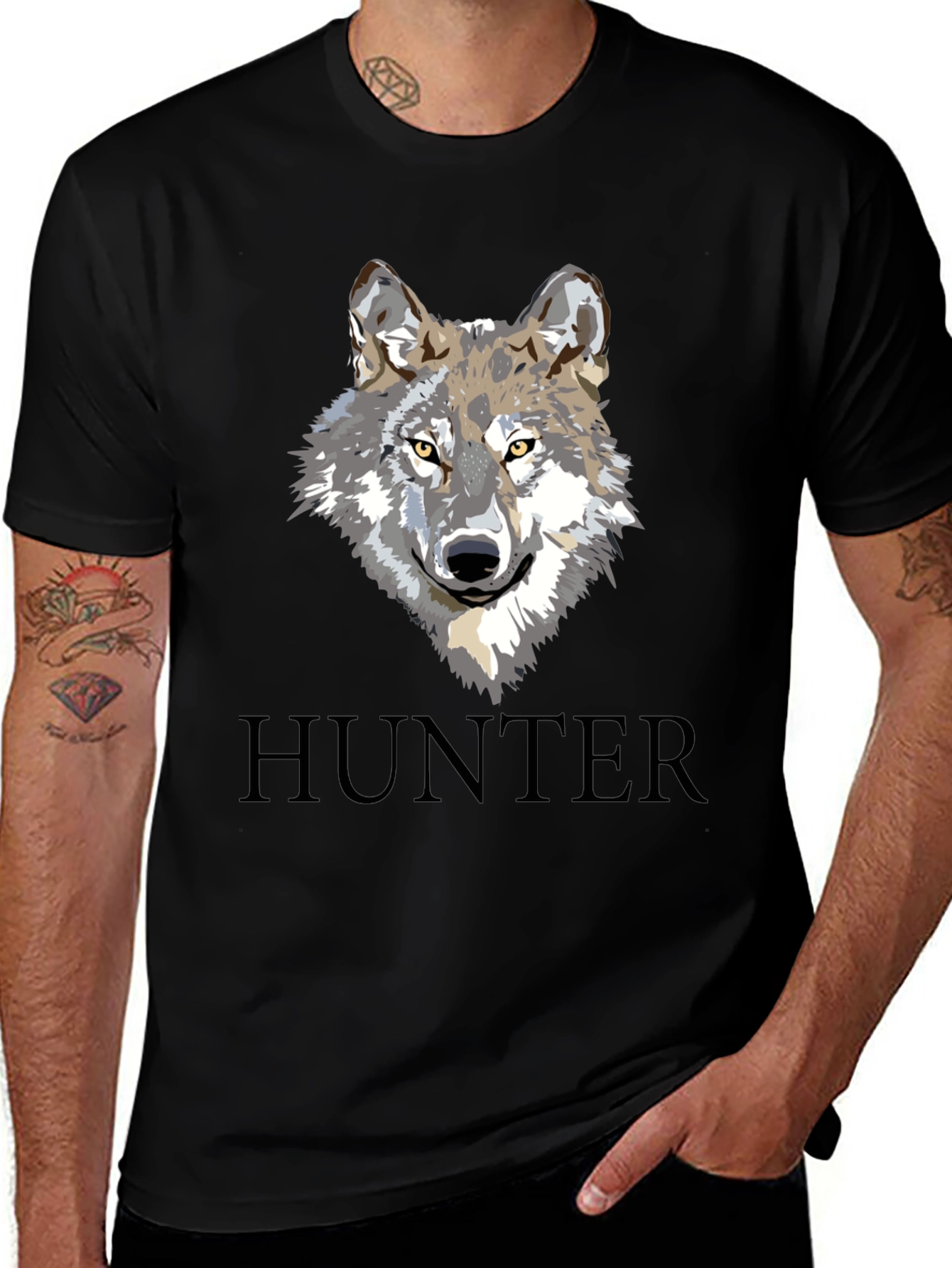 Variant 8 of Hunter Wolf Graphic Tee - Men's Black T-Shirt